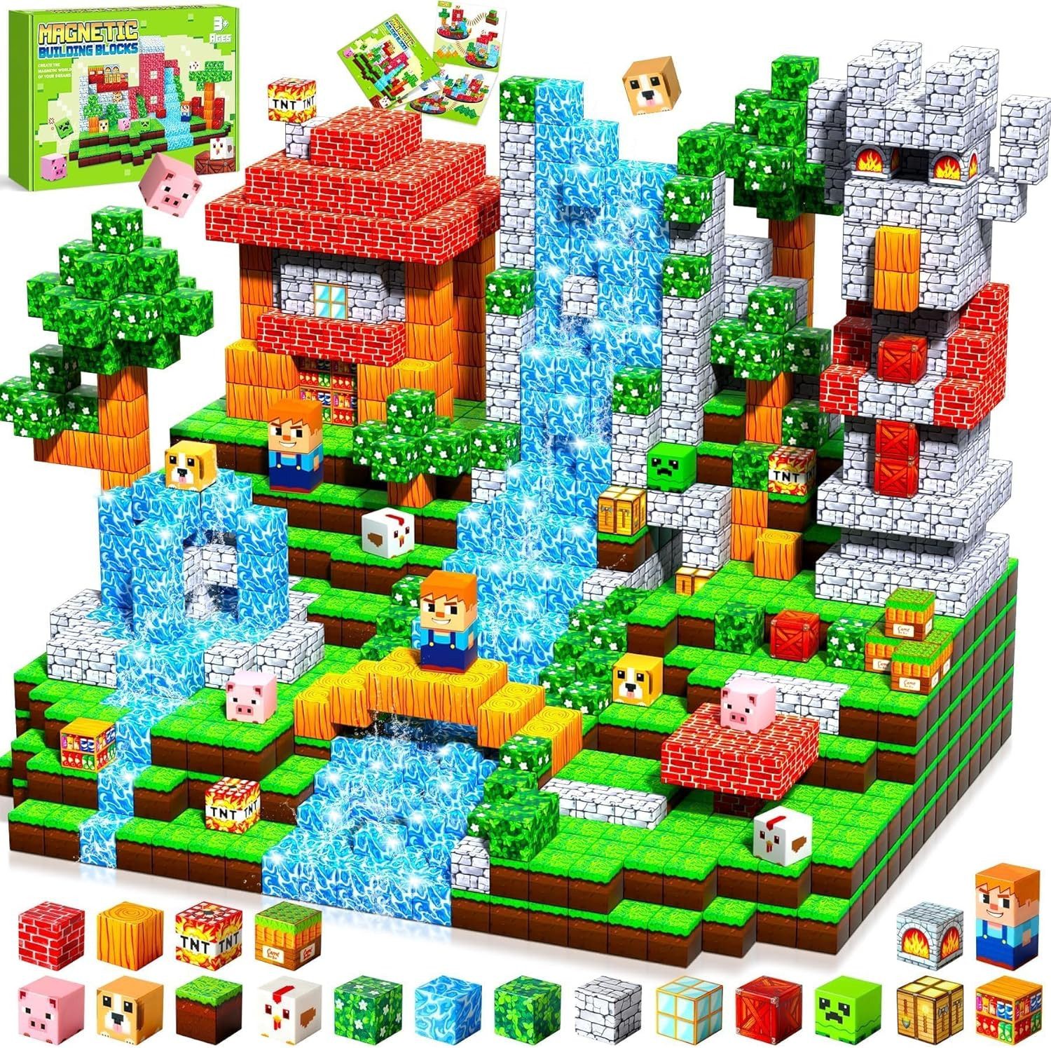 POPOLIC Magnetische Bausteine, Magnetbausteine Magnetspielzeug, 108 Teile Magnetspielbausteine, (Magnetische Bauwelt Spielzeug Magnetblöcke, 1 St., für Kinder ab 3 4 5 6 7 8 9 Jahre Verstaubare), Professioneller Christmas