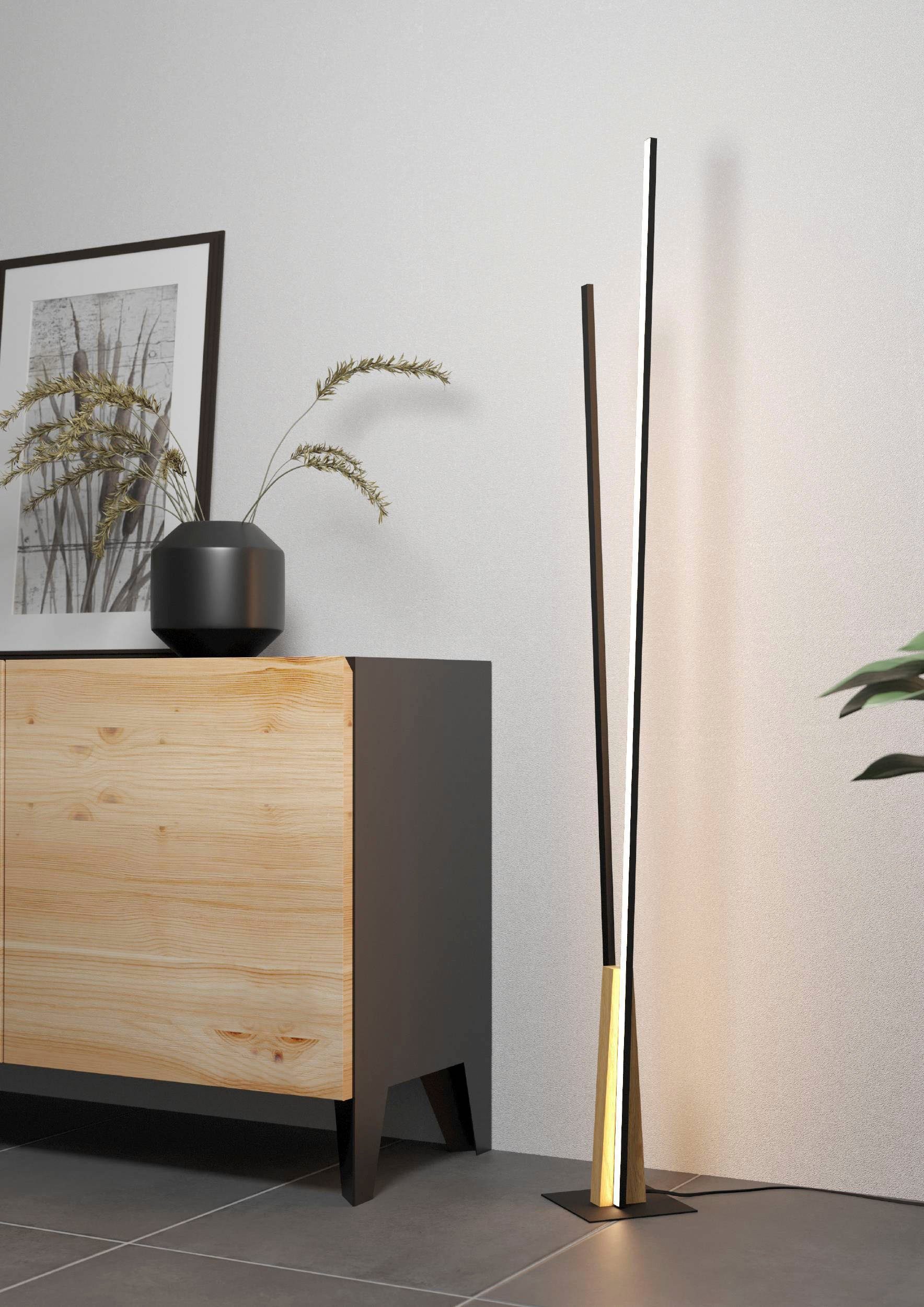 EGLO Stehlampe PANAGRIA, LED und in braun Warmweiß, Alu, schwarz fest Holz aus integriert, Stahl, Stehleuchte