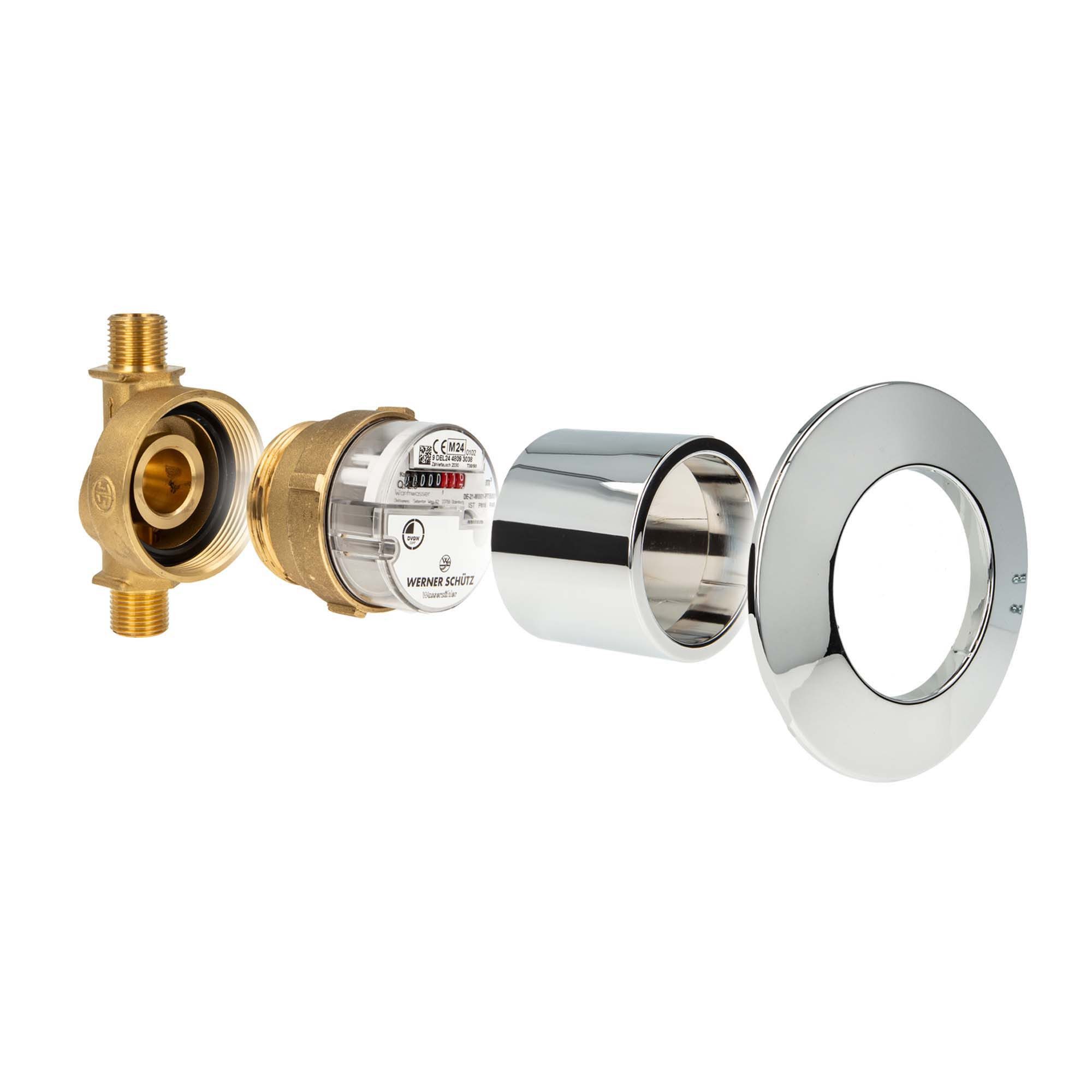 tecuro Wasserzähler Unterputz-SET, Kaltwasser mit Zählergehäuse und Kombirosette 2-teilig, (Komplett-Set)
