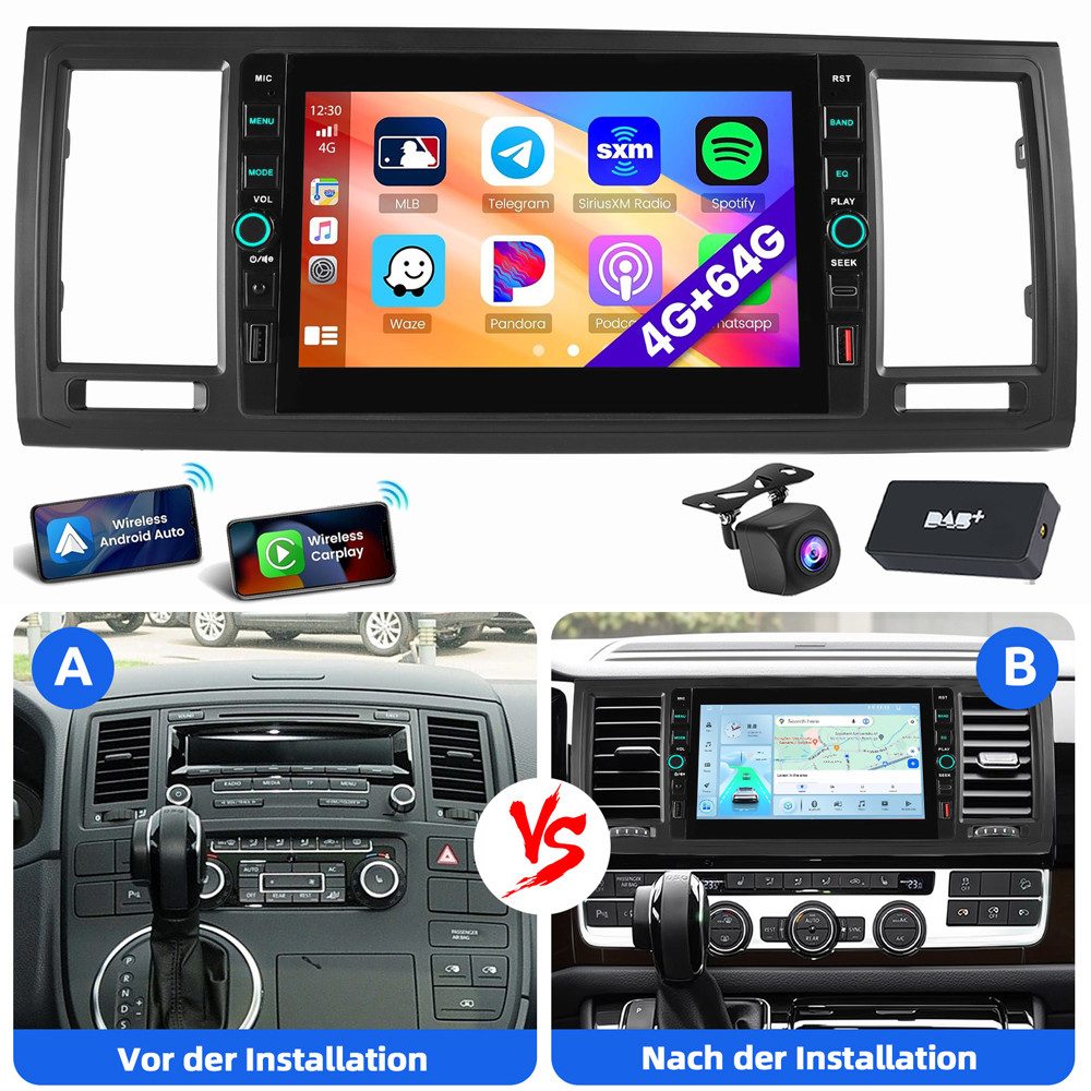 ESSGOO Für VW T6 Transporter Multivan Android 15 Autoradio USB Type-C Autoradio (RDS, Digitalradio (DAB), FM, AM)