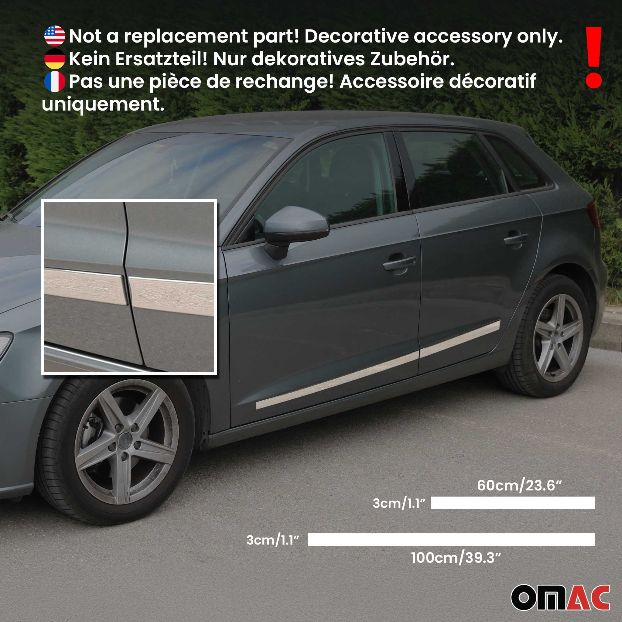 OMAC Zierleisten-Aufkleber Türleiste Seitentürleiste für BMW 5er E60 E61 2003-2010 Edelstahl 4x, (4tlg), Langlebig,Einfache Reinigung,Einfache Installation,Rostbeständig