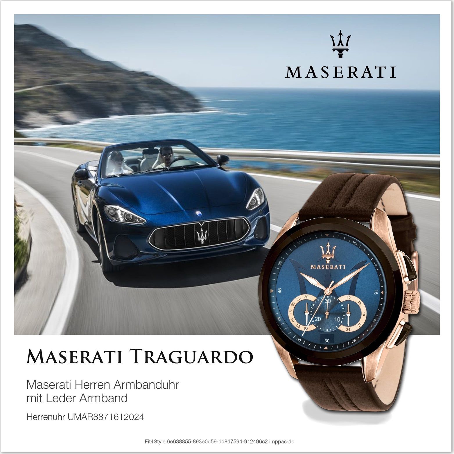 MASERATI Chronograph Maserati Leder Armband-Uhr, 55x45mm) groß (ca. Herrenuhr blau rundes Gehäuse, Lederarmband