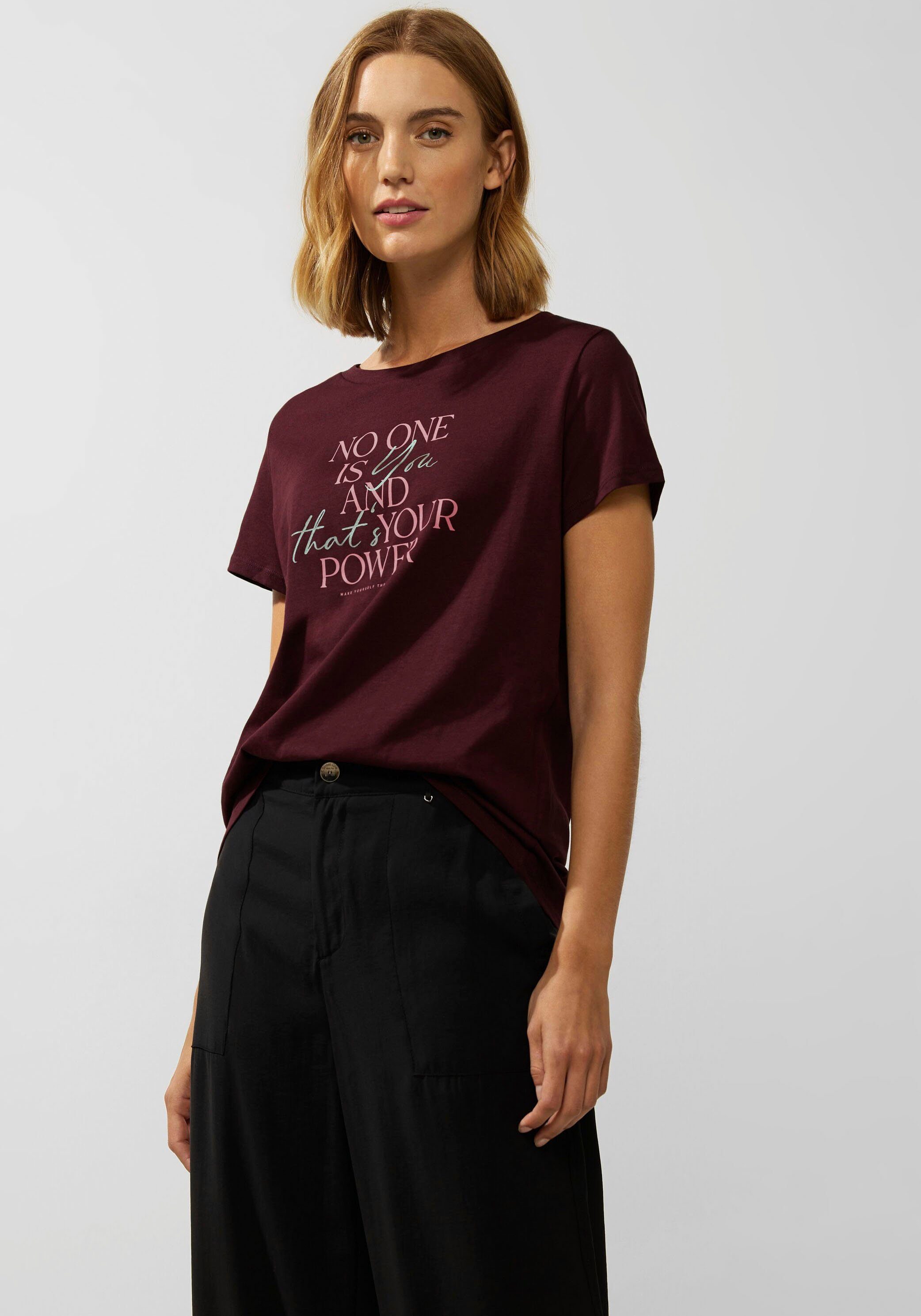 STREET ONE T-Shirt mit verlängertem Rückenteil purple brown