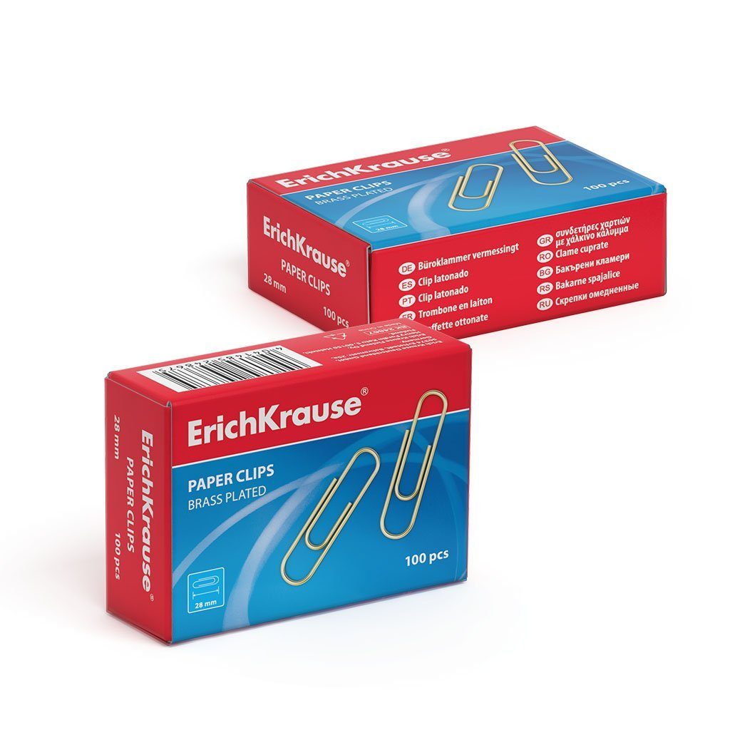 Erich Krause Büroklammer, Büroklammern 28mm Metall kratzfrei & extra stark 100 Stk. messing Gold