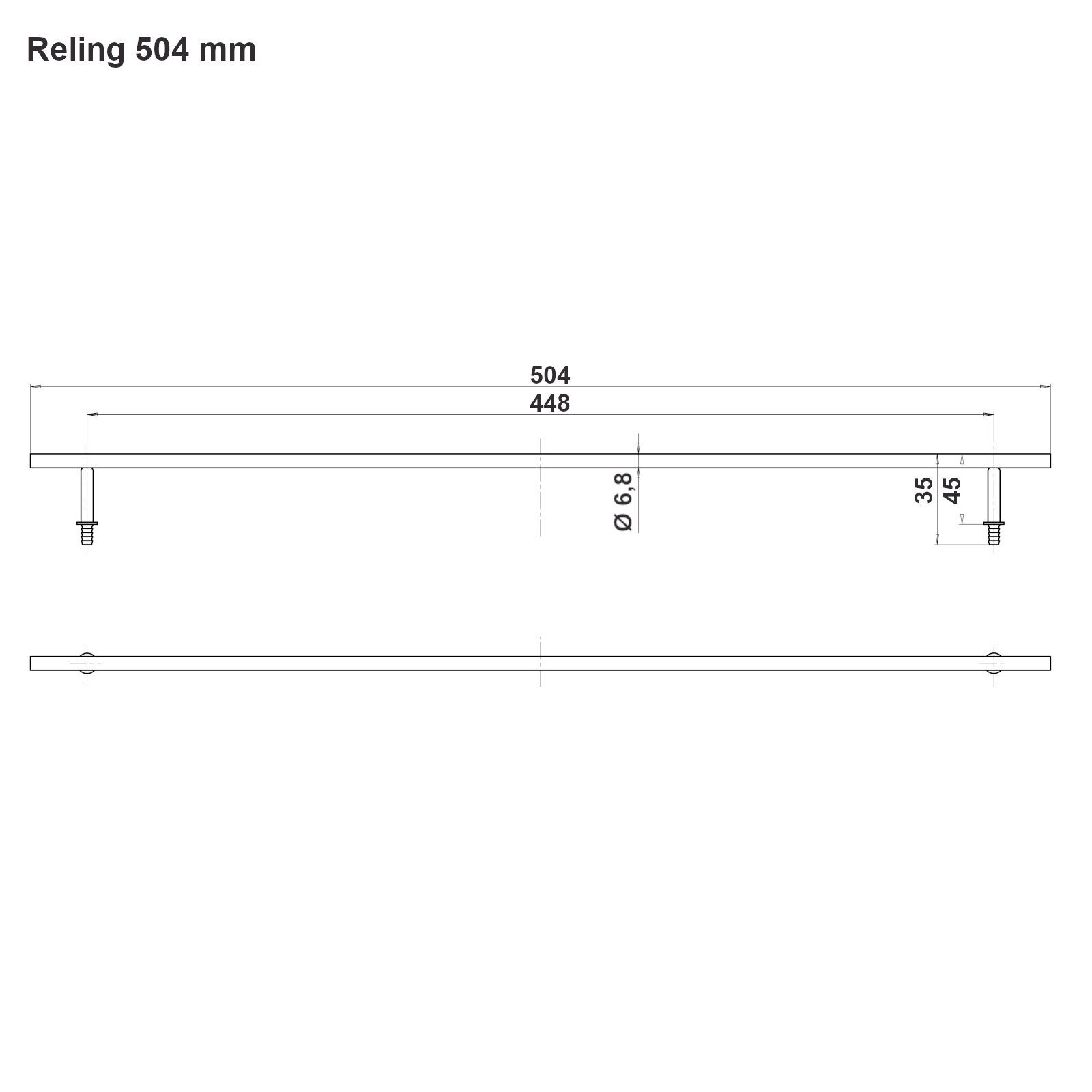 Kesseböhmer Möbelbeschlag Kesseböhmer DA-Reling 504 - 810 mm Silber Pulverbeschichtet, 504 mm, 60 cm Schrankkorpusbreite