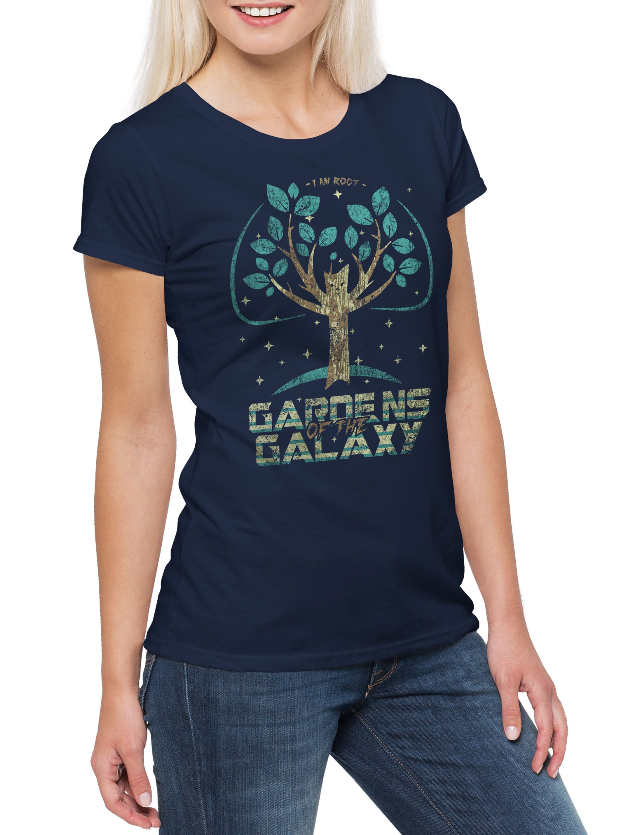 Print-Shirt Gardens Of The Galaxy Damen T-Shirt Guardians Crossover Movie Comic