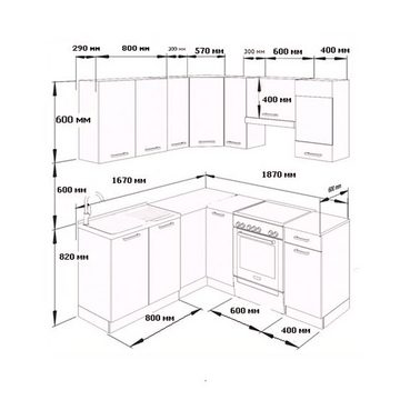 Vicco Winkelküche Rick, Sonoma, 167 x 187 cm mit Arbeitsplatte