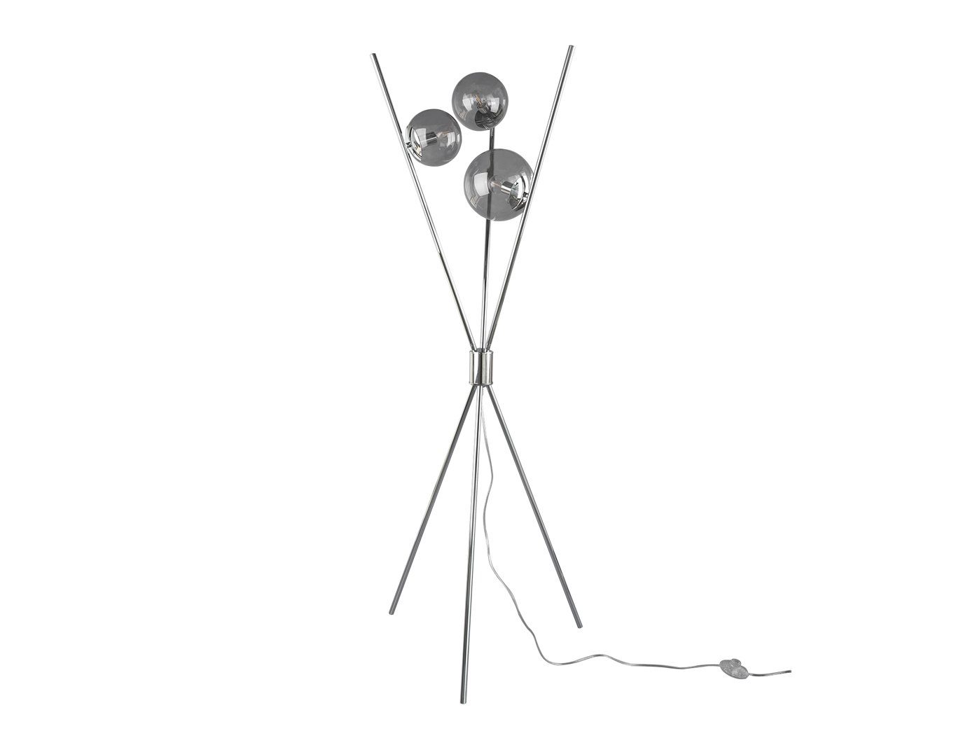 TRIO LED Stehlampe, LED wechselbar, Rauch-Glas-kugel ausgefallene moderne Warmweiß, 156cm Tripod Höhe Rauchfarbig-Silber Dreibein Lampe