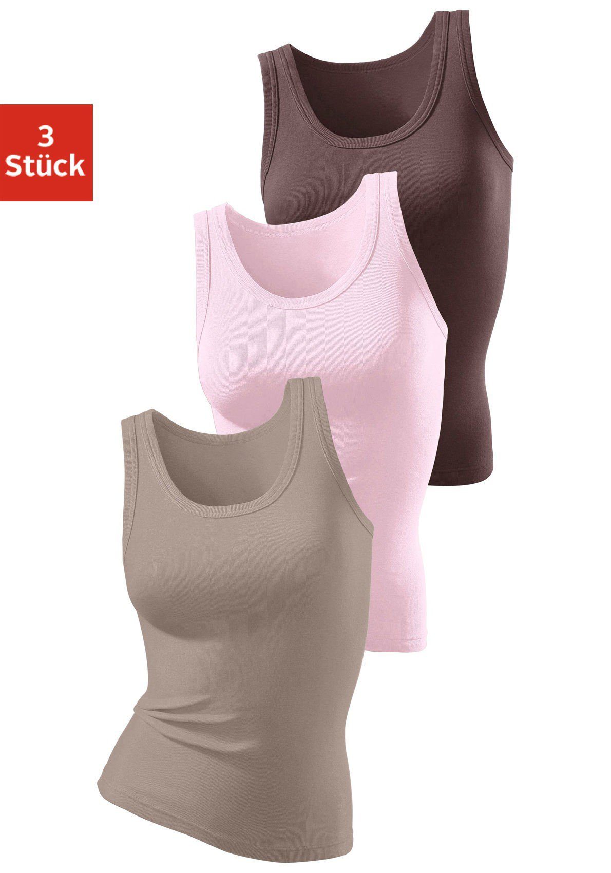 (Packung, Tanktop Seitennähte taupe H.I.S aus braun, ohne 3er-Pack) reiner Baumwolle rosa,