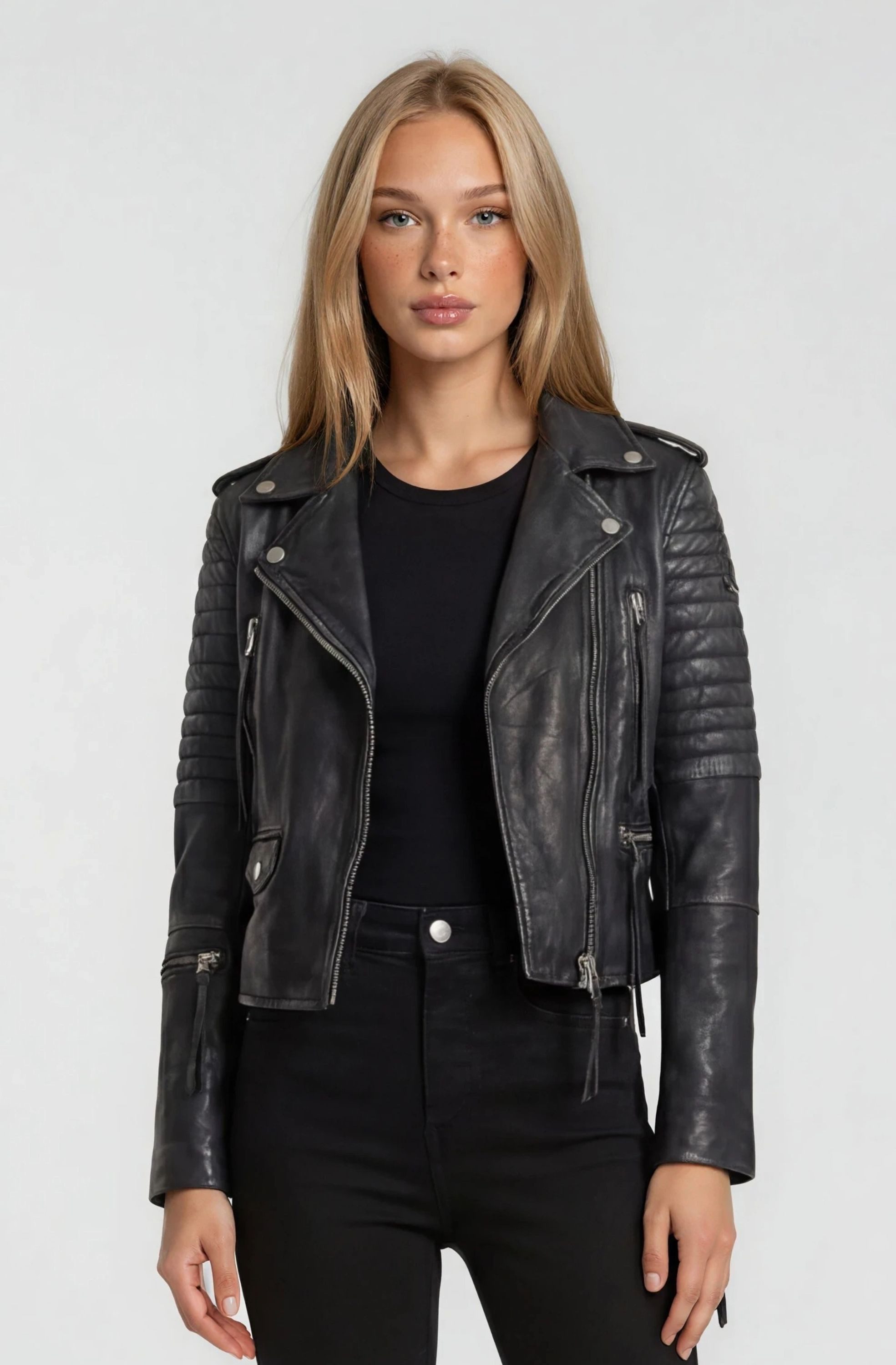 trueprodigy Lederjacke Avril mit Waschung und Reißverschluss Details