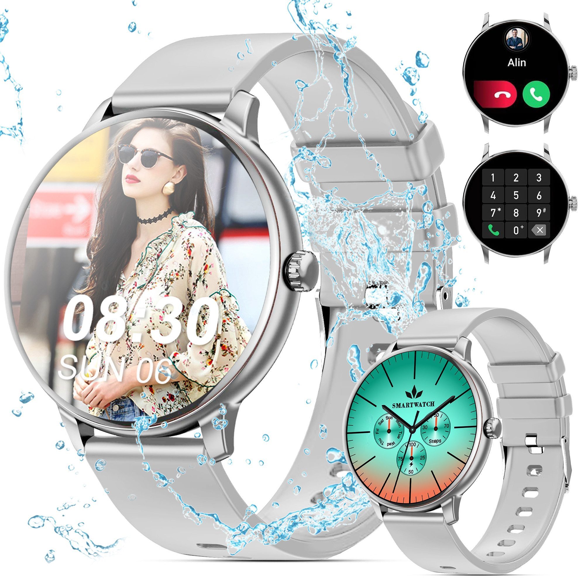 Smartwatch Damen Herren mit Telefonfunktion Smartwatch