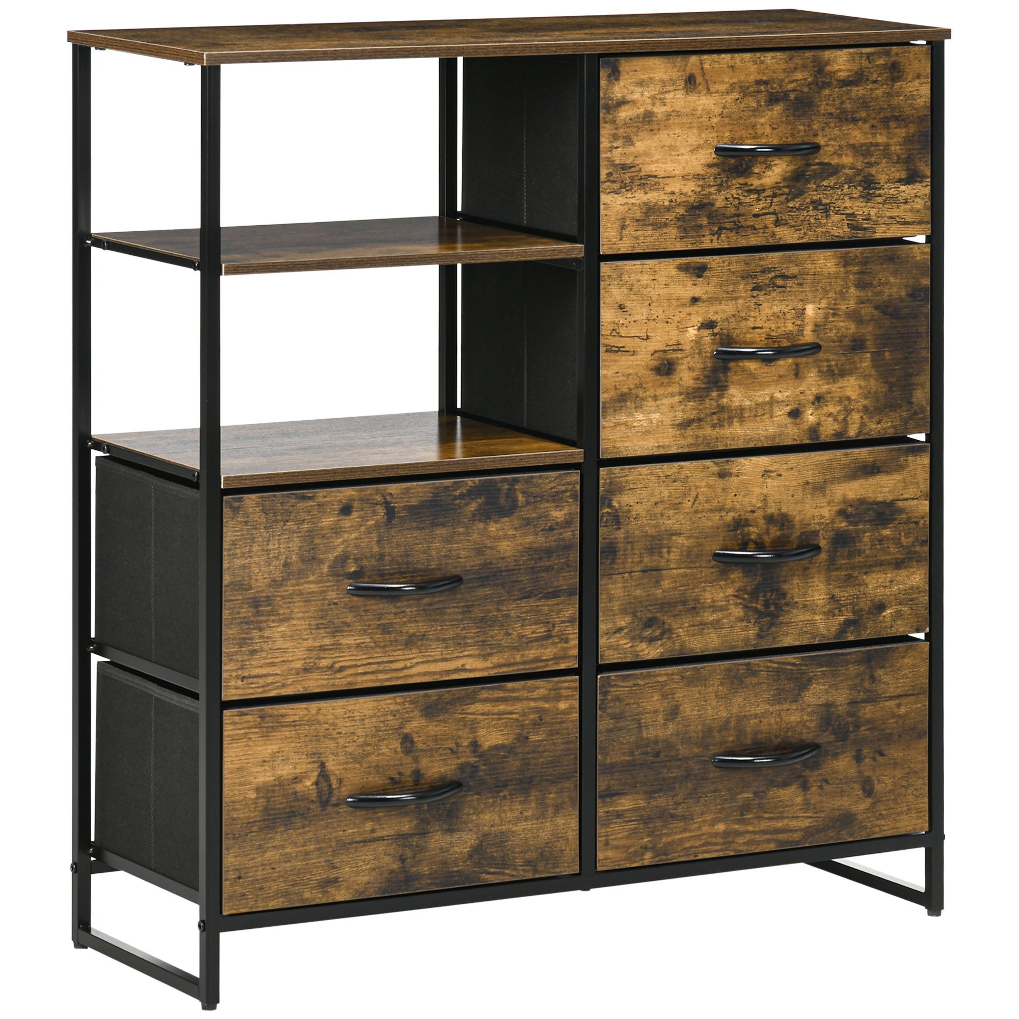 Kommode Sideboard mit 6 Schubladen aus Stoff, Regal und Griff