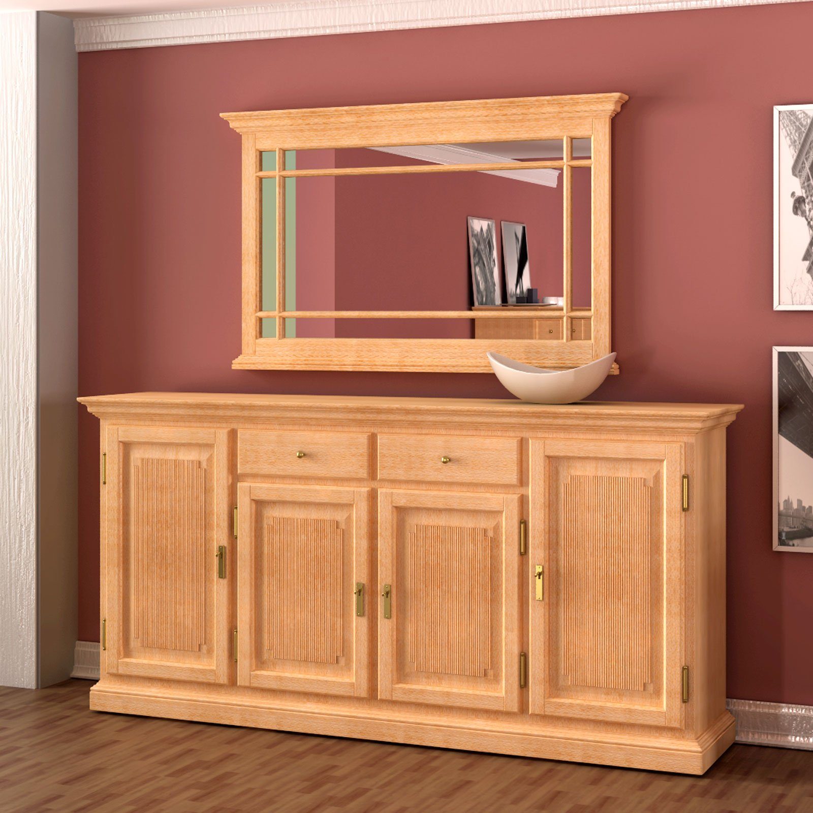 Casamia Sideboard Sideboard Set Duett mit Wand-Spiegel 212 x 213 cm Pinie massiv