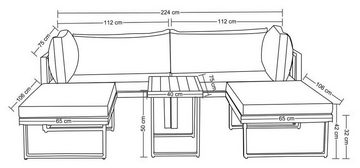 Destiny Gartenlounge-Set LONG BEACH, (Set, 11-tlg), Aluminium, variabel, Tisch 75x40x50cm, + Auflagen Hellgrau meliert