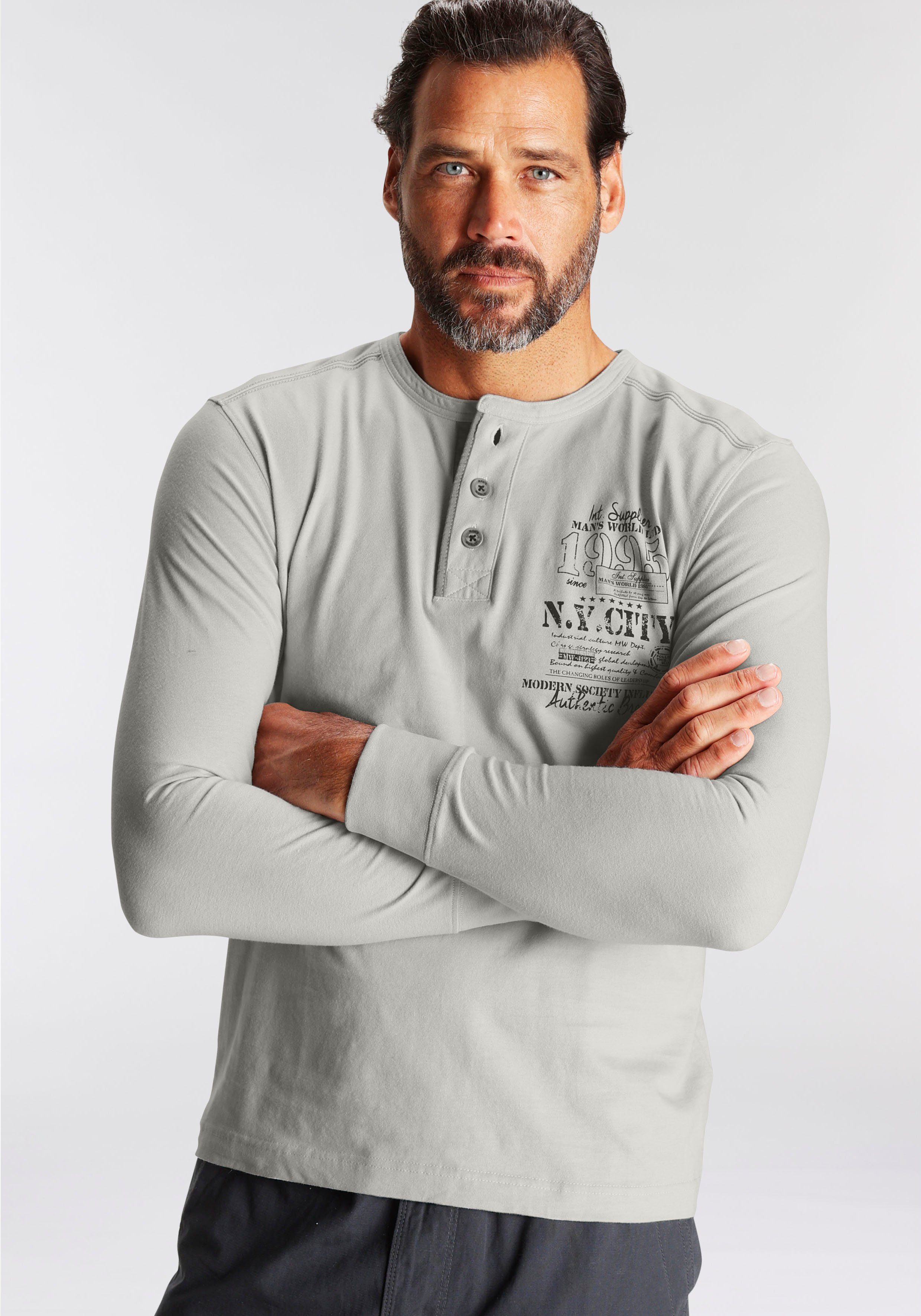 Man's World Henleyshirt Langarm, mit lässigem Print, Rundhalsausschnitt mit günstig online kaufen