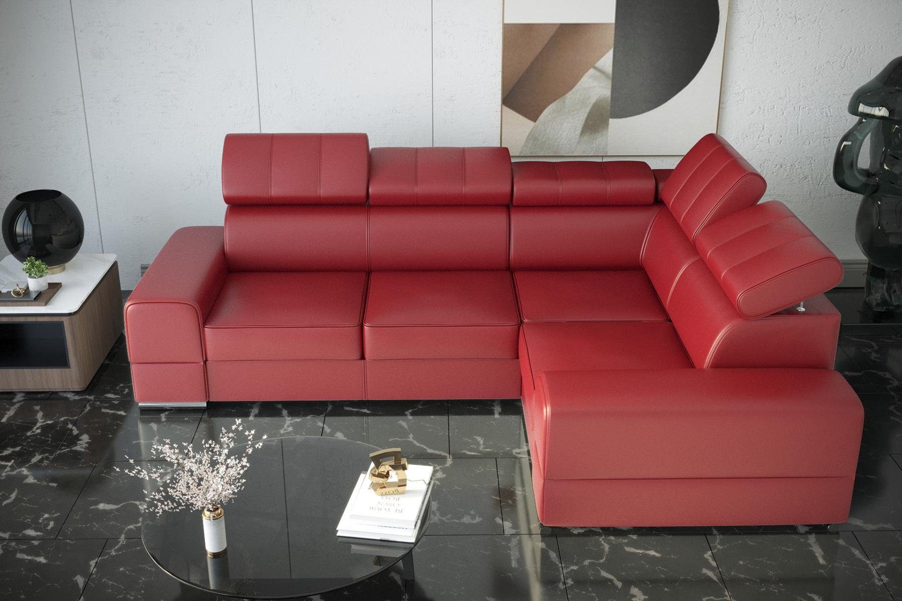 JVmoebel Ecksofa, Ecksofa Couch Sofas Textil Bett Funktion Design L Form Modern Rot