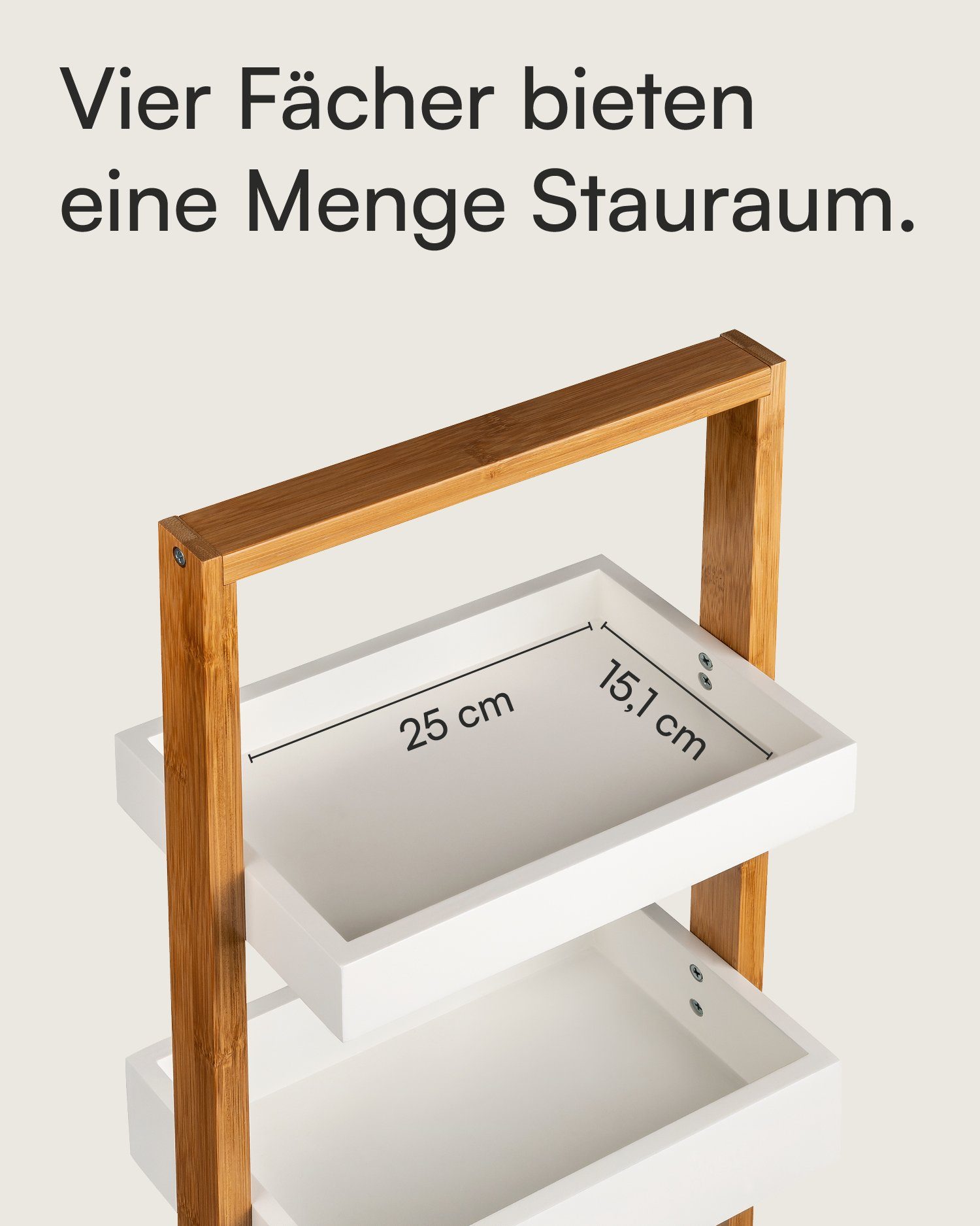 shelfmade Küchenregal Schmales Badregal Standregal Küchenregal mit 4 weißen Bambus Ebenen – Bild 4 von 5