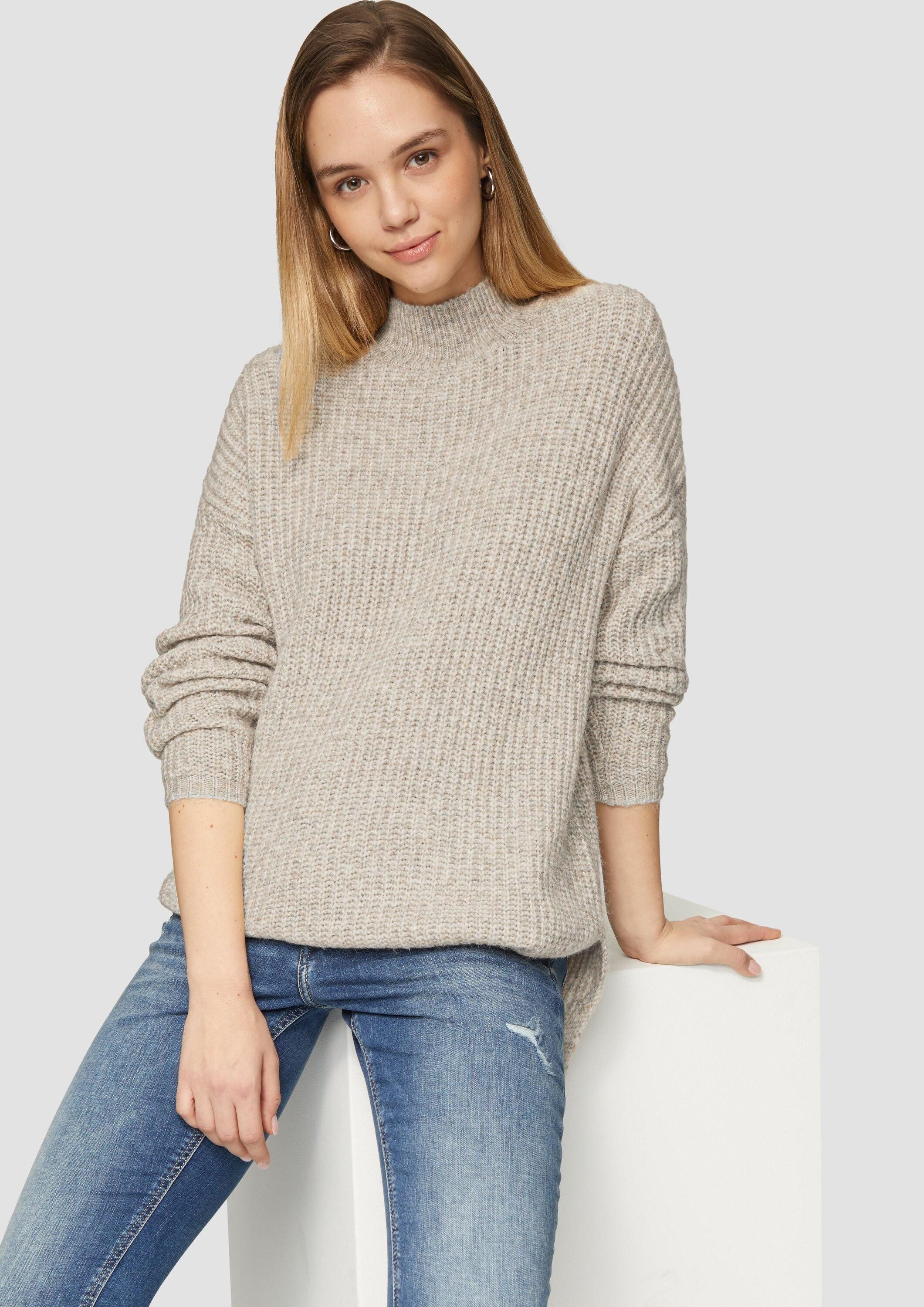 QS Longpullover Strickpullover Weicher Strickpullover mit Rippstruktur günstig online kaufen