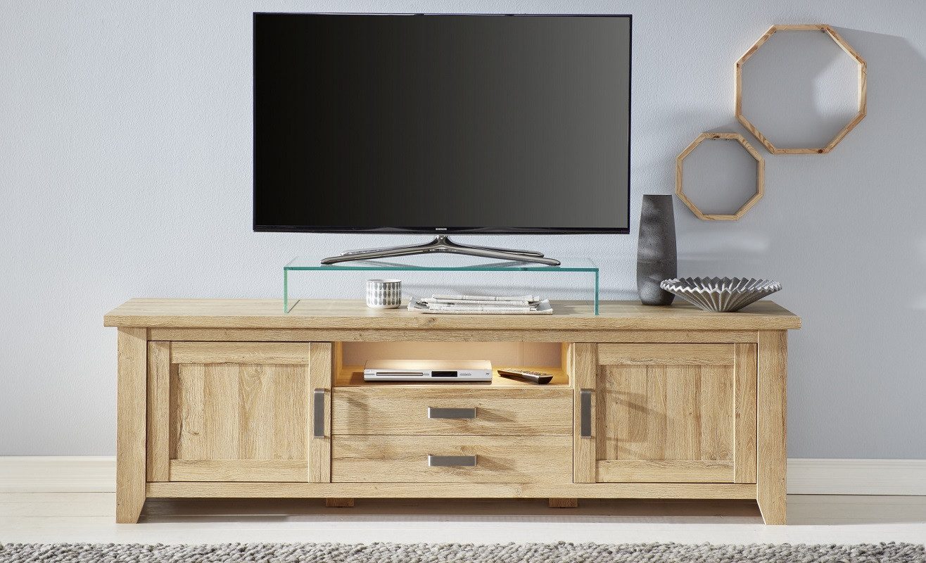 Lowboard Lowboard TV-Schrank Canyon groß, Alteiche Holz Design, LED Beleuchtu
