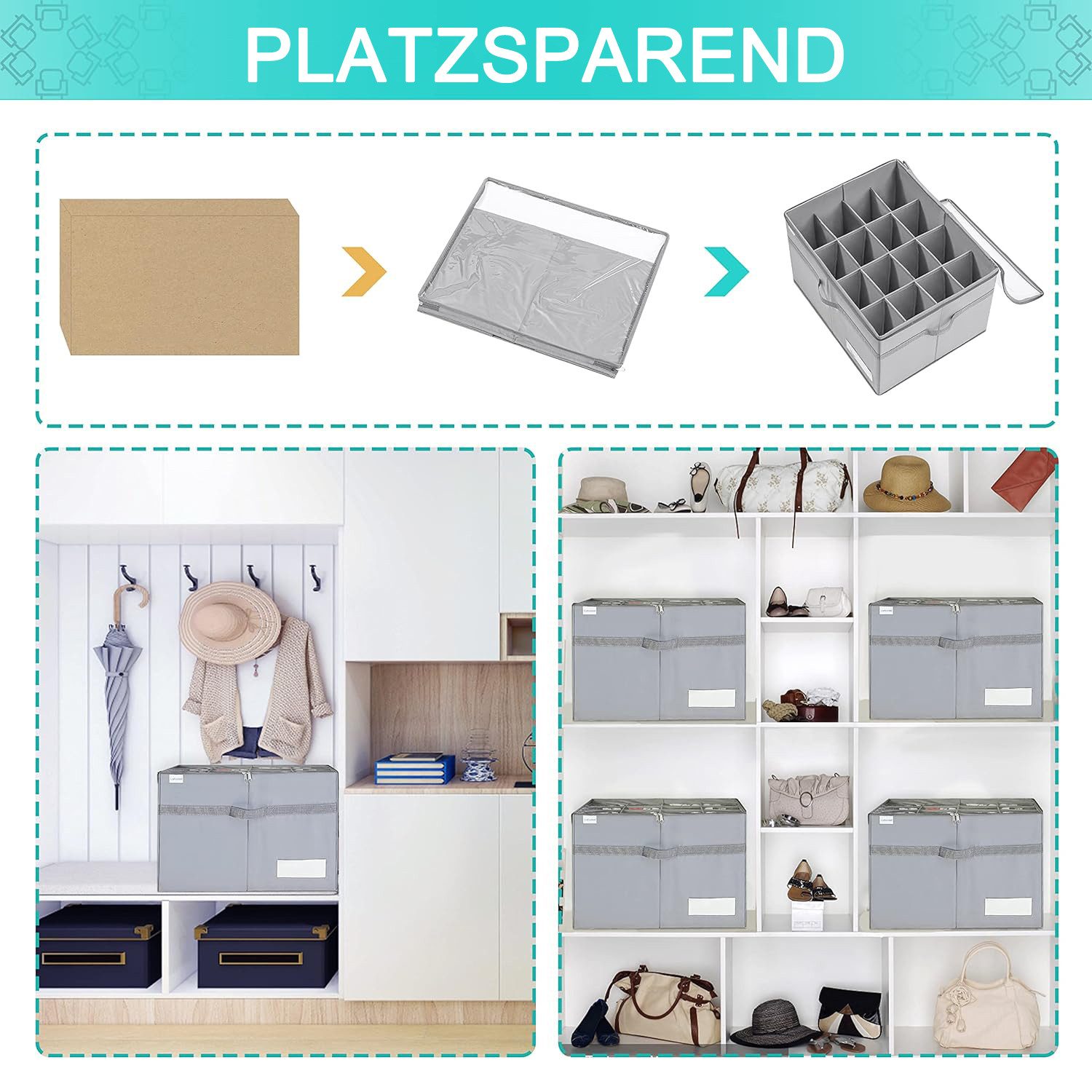 REDOM Schuhbox Schuhorganizer faltbarer Schuhkarton mit 16 Fächern (Schuhaufbewahrungsbox Shoe Rack Schuh Organizer, 1 St., Passt 16 Paare Schuhe, mit Griffen durchsichtigem Deckel), für Kinder, Erwachsene, Sneakers, Stiefel, Hausschuhe usw.
