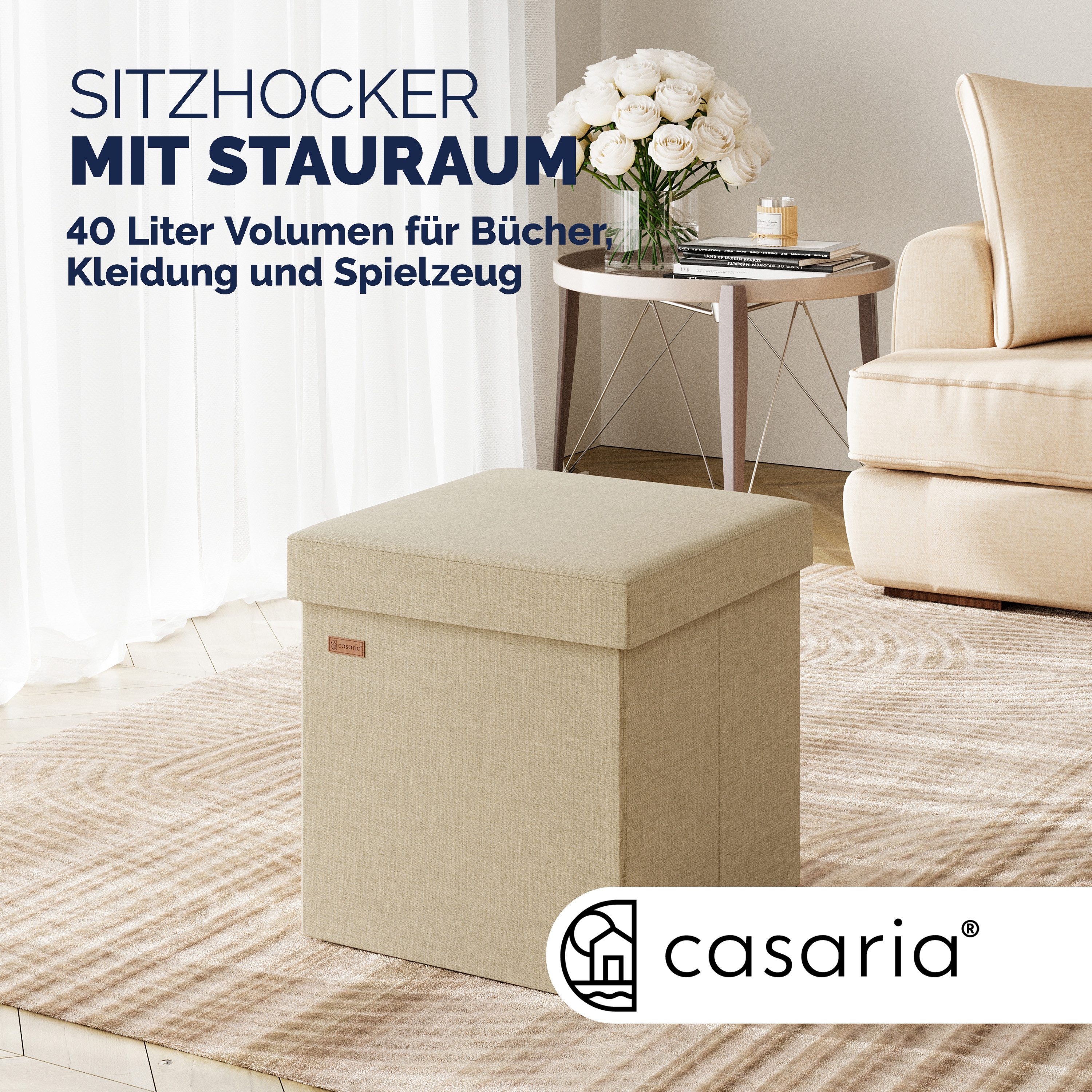 Casaria Sitzhocker, mit Stauraum Beige Faltbar günstig online kaufen