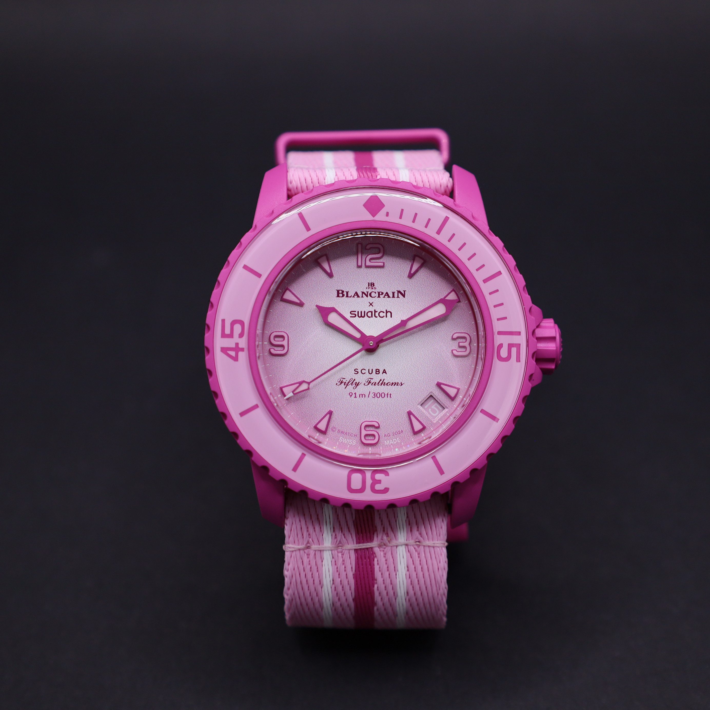 Swatch Automatikuhr Blaincpain x Swatch Fifty Fathoms Pink Ocean SO35P400