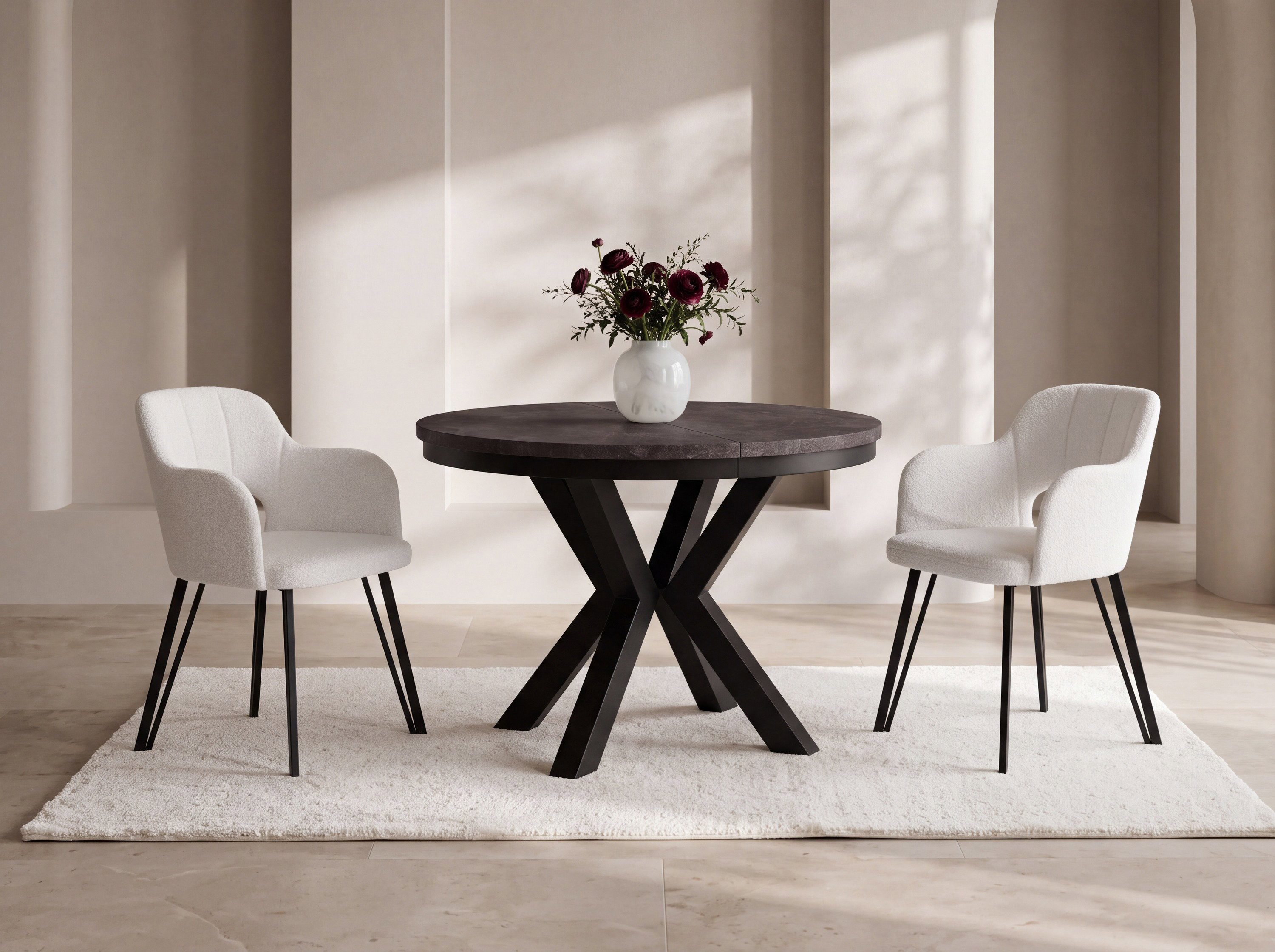 WFL GROUP Esstisch Clara im Loft-Stil rund ausziehbar mit schwarzen Metallbeinen (MADE IN EU, erhältlich in zwei Größen – 100/120 cm, ausziehbar auf 180/200 cm), platzsparender Industrial Tisch in Holzoptik für Wohnzimmer oder Küche