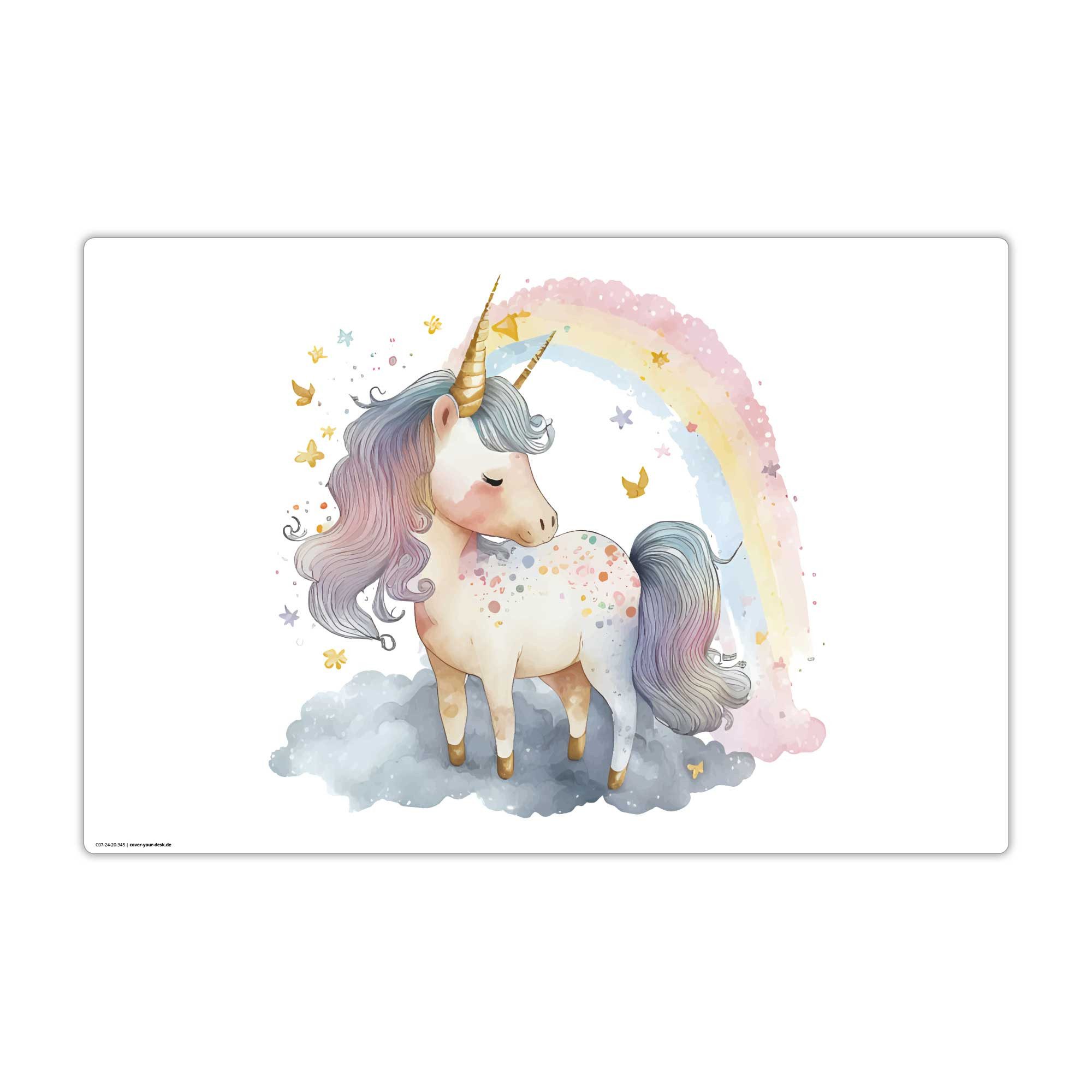 cover-your-desk.de Schreibtischunterlage abwaschbar - Einhorn Aquarell Regenbogen - Vinyl - Made in Germany, (1 tlg)