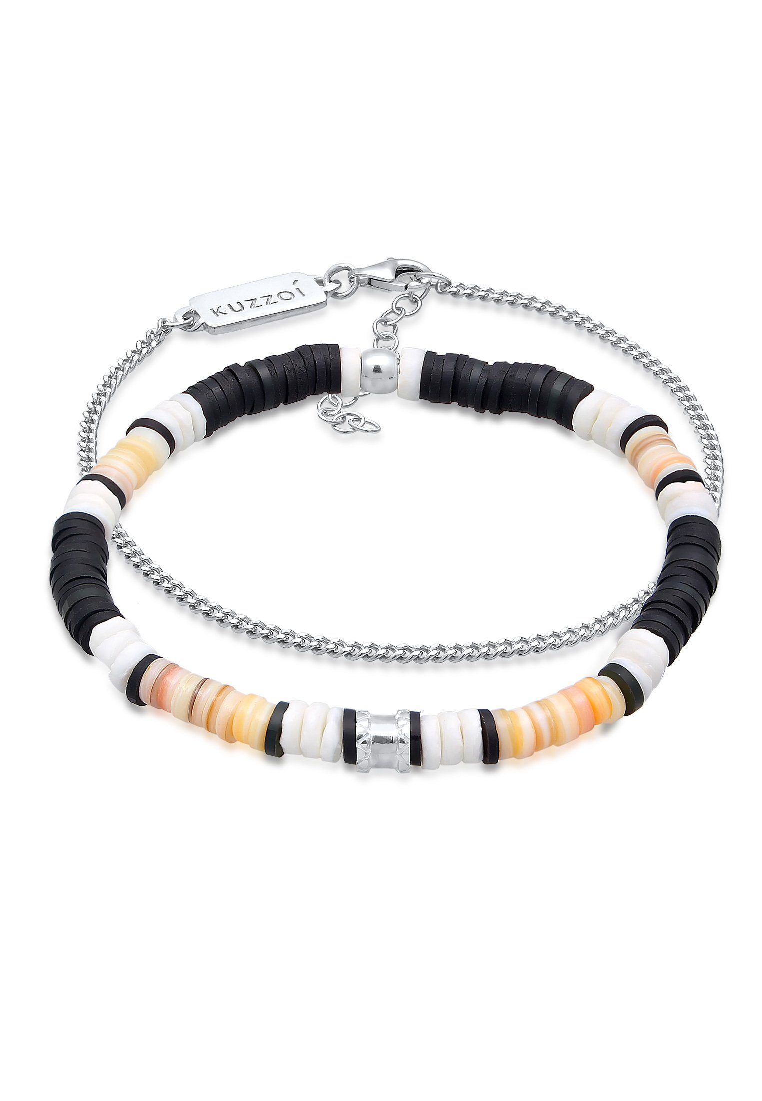 Kuzzoi Perlen Armband-Set Silber Heishi Herren 925 Silberarmband