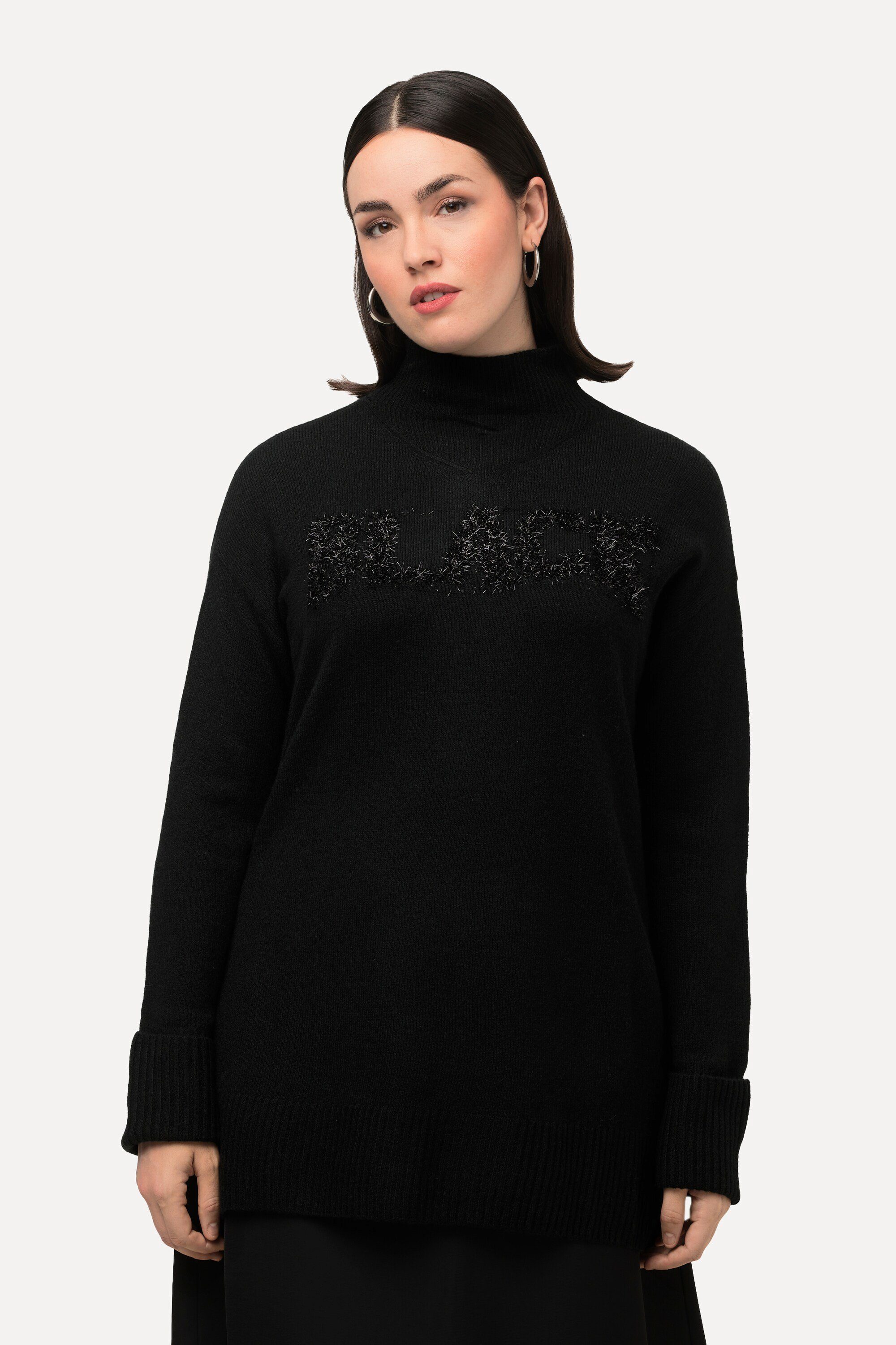 Ulla Popken Strickpullover Pullover BLACK Oversized Stehkragen Langarm