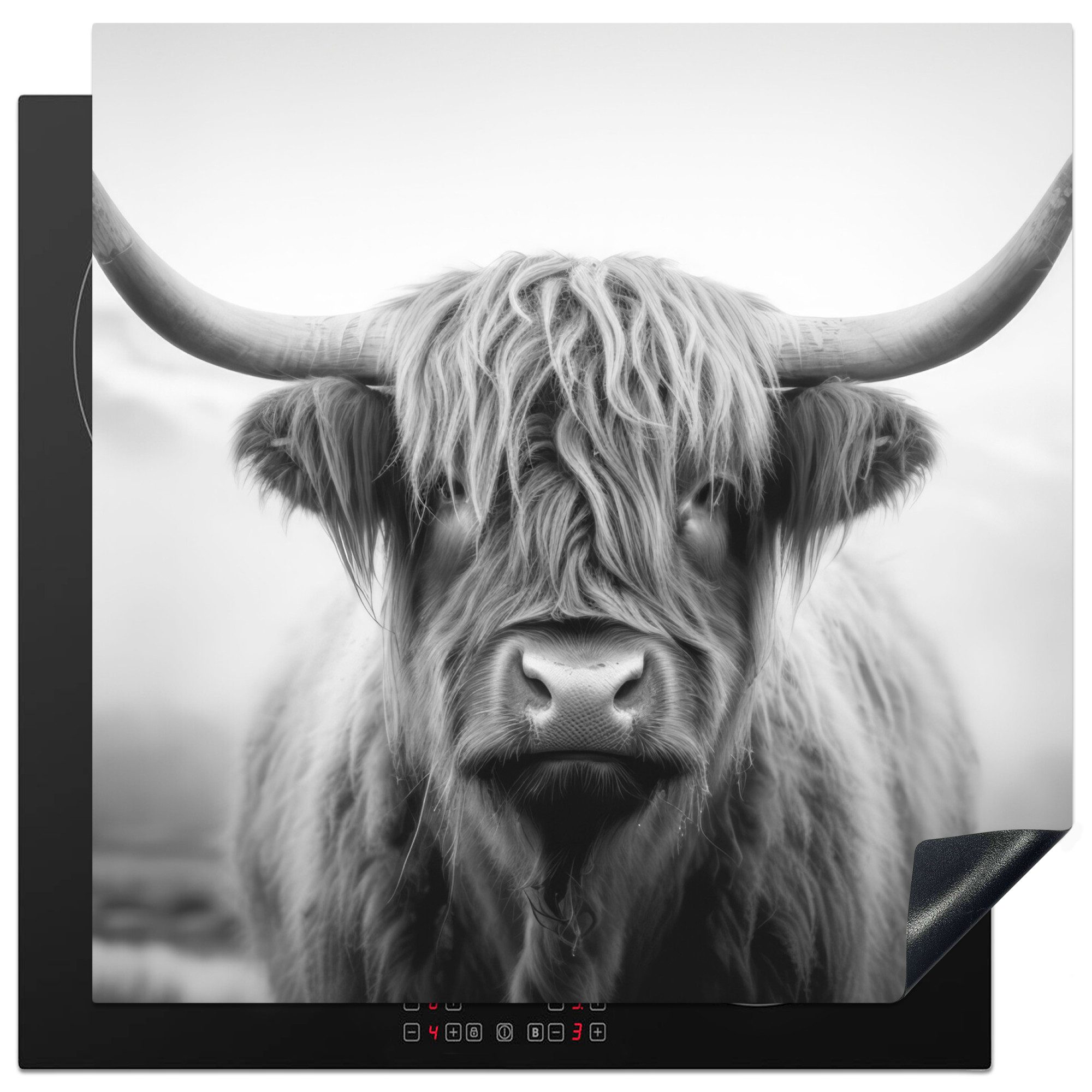 MuchoWow Herd-Abdeckplatte Schottischer Highlander - Tier - Grau, Vinyl, (1 tlg), Herdabdeckung Ceranfeld, Küchenutensilien, 58x59 cm