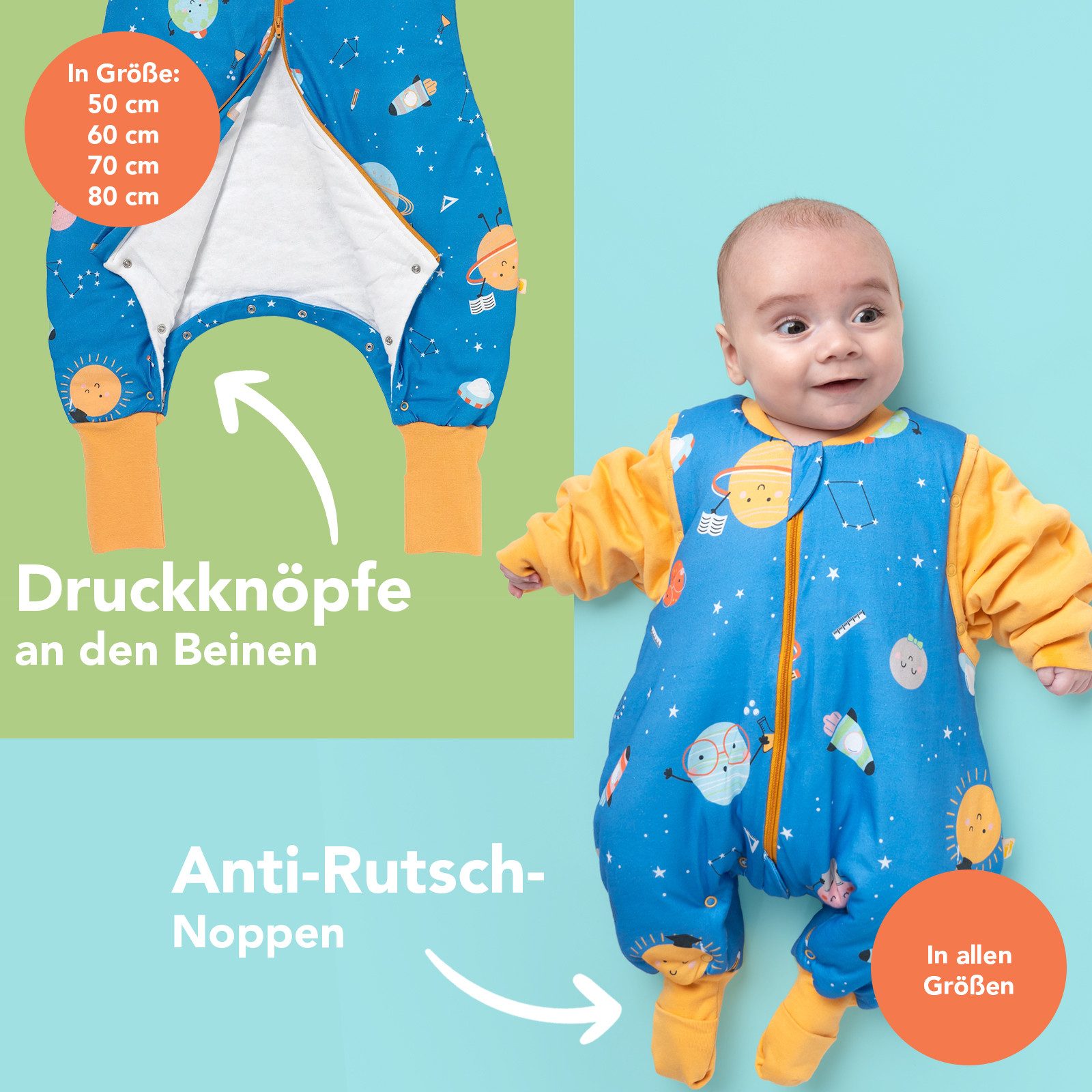 Schlummersack Kinderschlafsack Schlafsack mit Füßen und umklappbaren Bündchen, 3.5 Tog OEKO-TEX