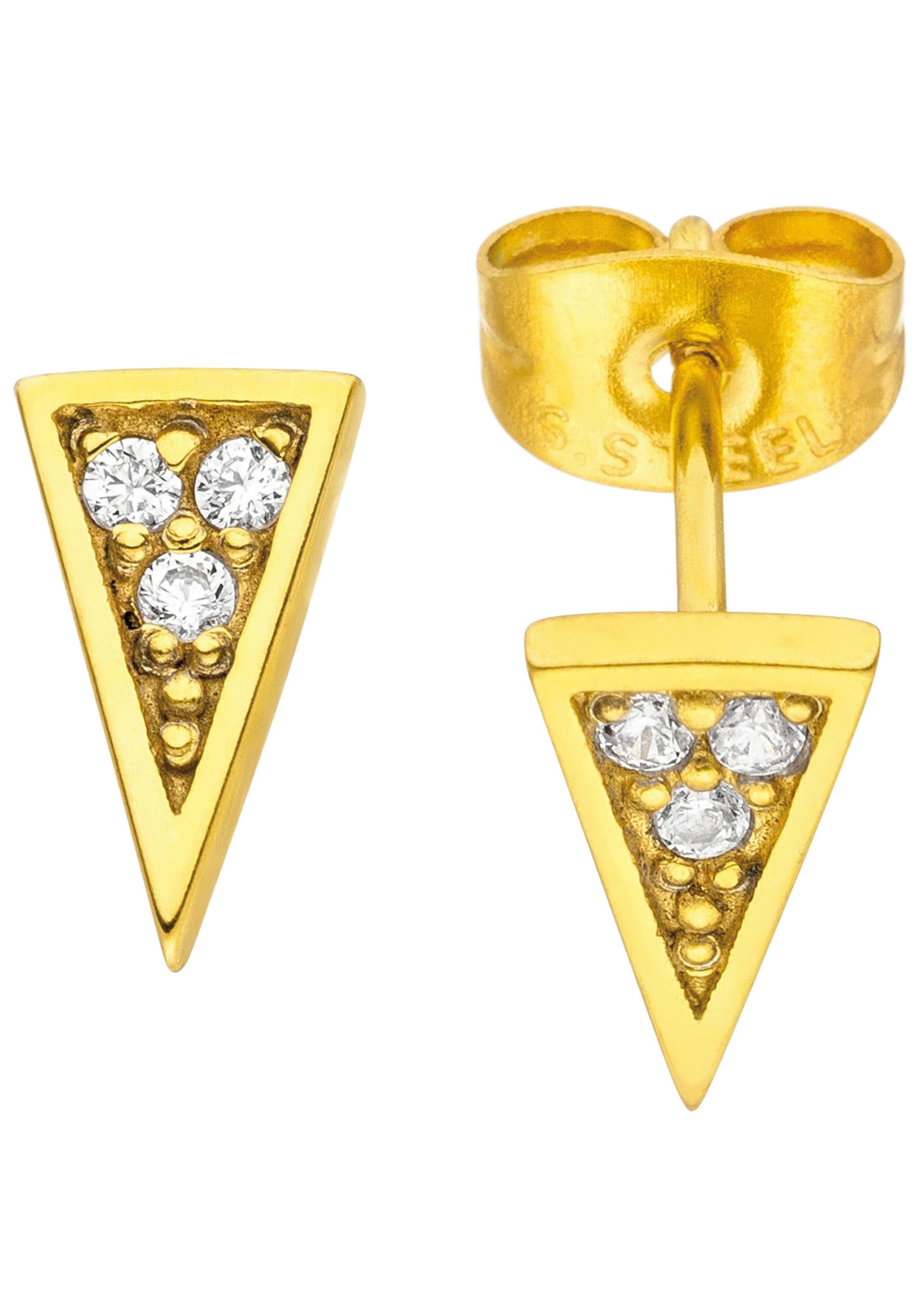 JOBO Paar Ohrstecker Dreieck, goldfarben Kristall mit beschichtet Edelstahl