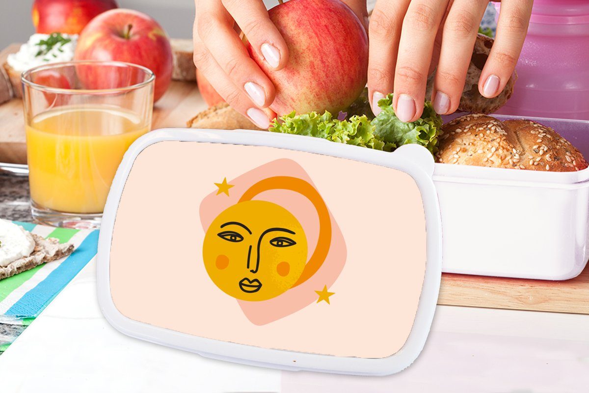 MuchoWow Lunchbox Gesicht - Sommer Brotdose, Rosa, Mädchen für (2-tlg), und und Kunststoff, für weiß Erwachsene, Kinder Brotbox Jungs 