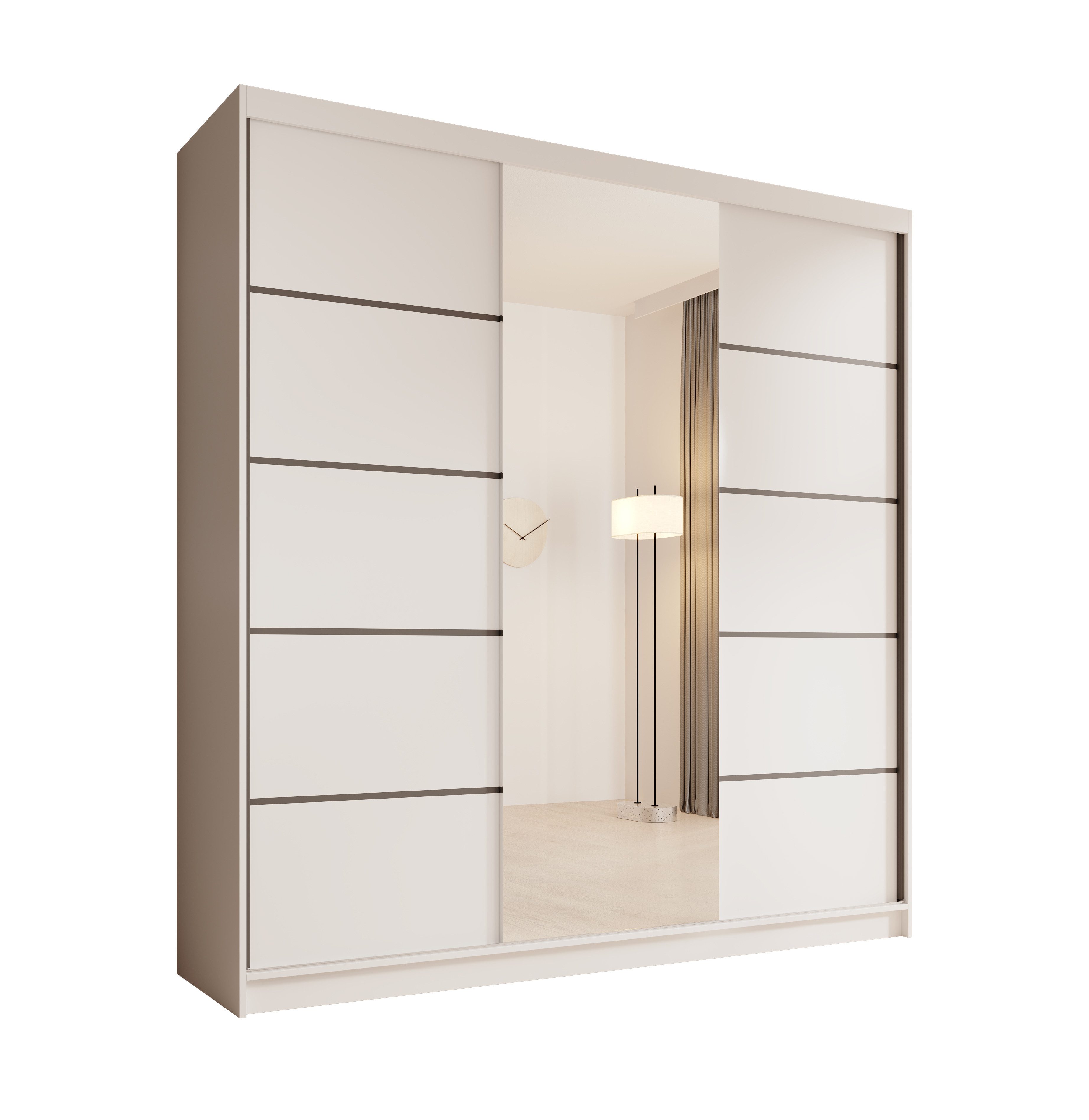 MOEBLO Schiebetürenschrank Lumis 200 (Moderner Kleiderschrank mit Spiegel für Schlafzimmer und Ankleidezimmer, 3 Schiebetüren, 11 Einlegeböden, stabile Kleiders – Bild 2 von 5