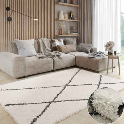 Teppich MY-RUG Hochflorteppich Shaggy Luxe 90x60cm, Wohnando, rechteckig, Höhe: 38 mm, Scandi Rauten Design, leicht glänzend, extra flauschig