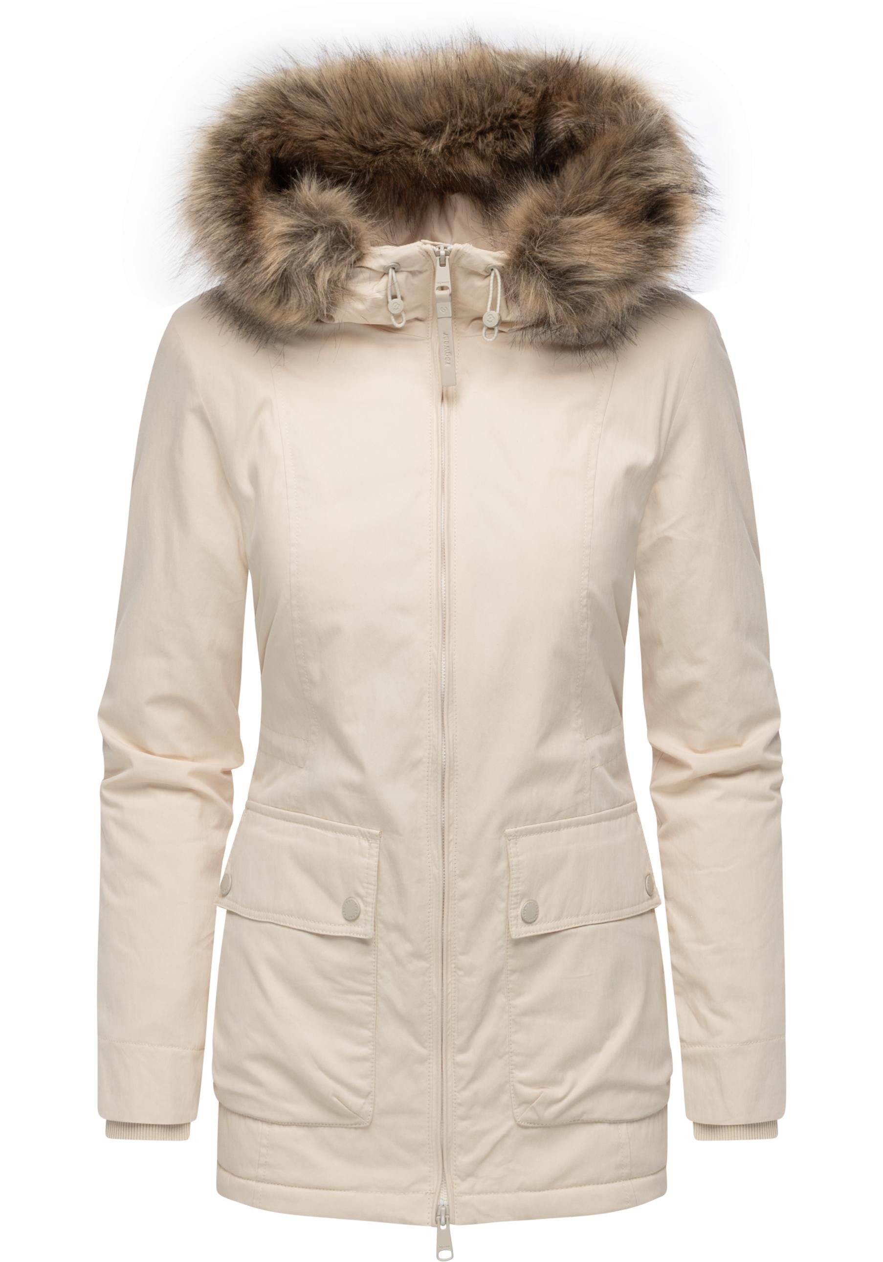 Ragwear Kurzmantel Monadetta Warm Kurzer Wintermantel mit Kunstfellbesatz