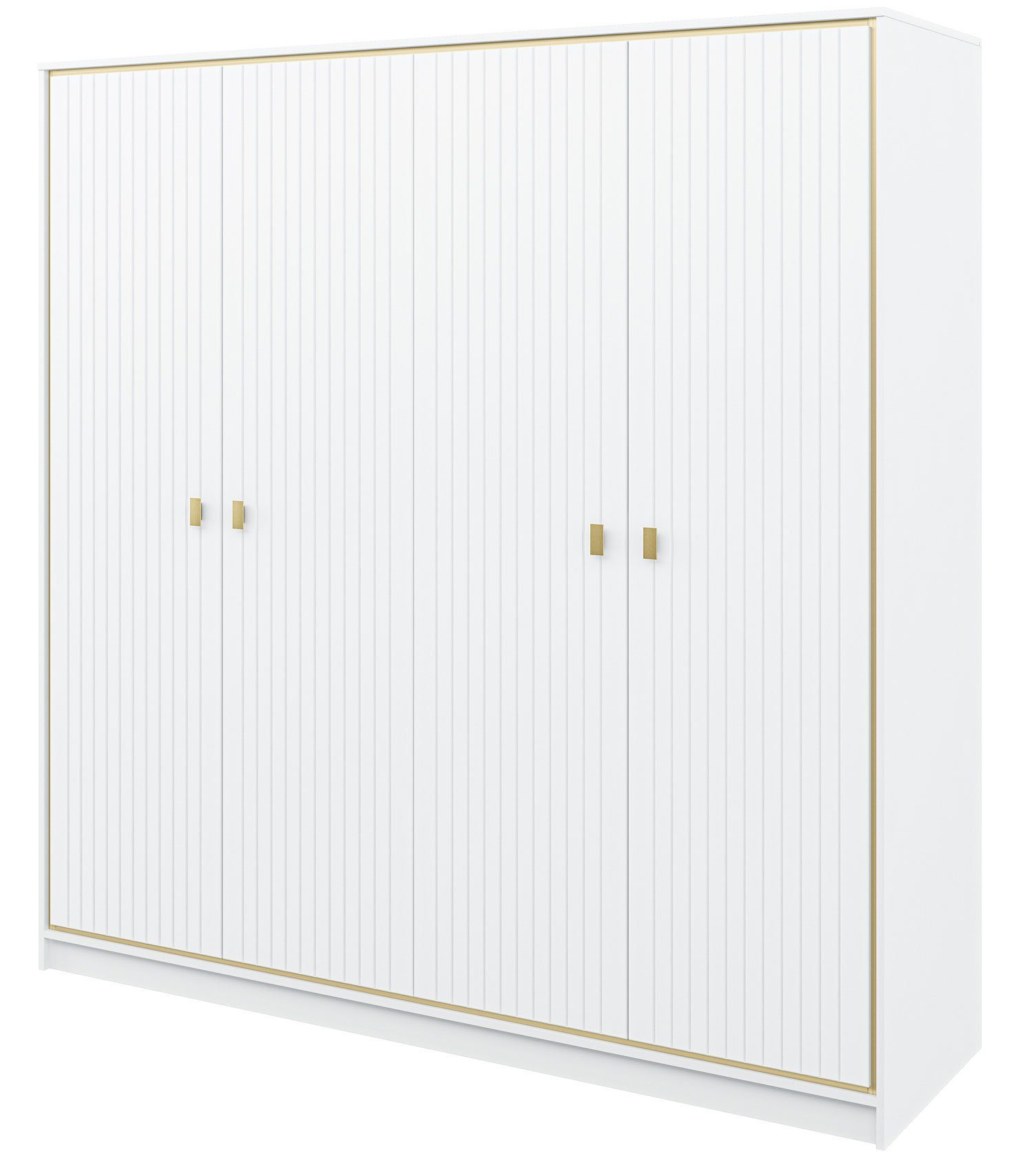 Feldmann-Wohnen Kleiderschrank Luxor 215x62x220cm polarweiß Hochglanz Gold