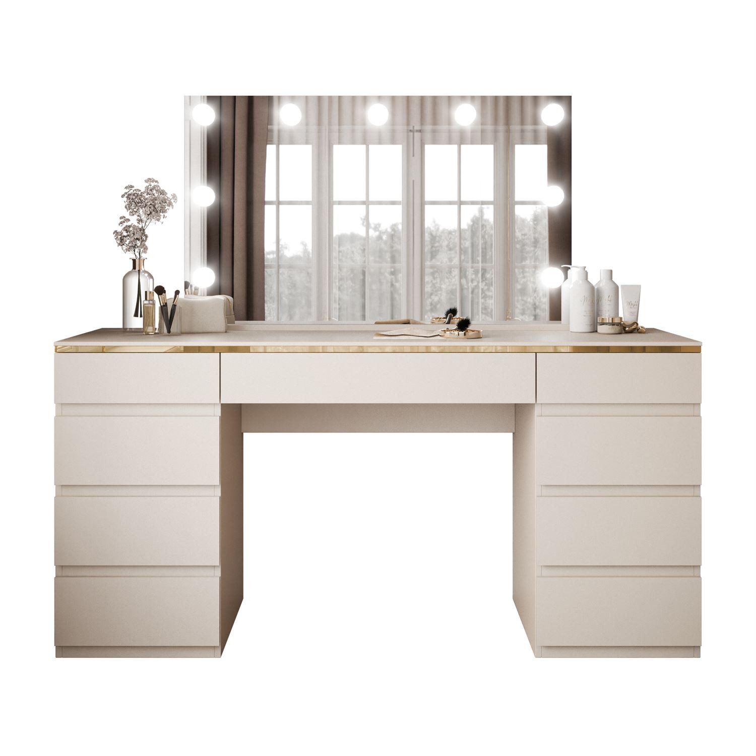Lookway Schminktisch AURORA DOUBLE KASZMIR mit Schubladen (1x Schminktisch, 1xSpiegel mit LED), mit LED, mit Spiegel, mit Schubladen, 156,8x79,2x55 cm