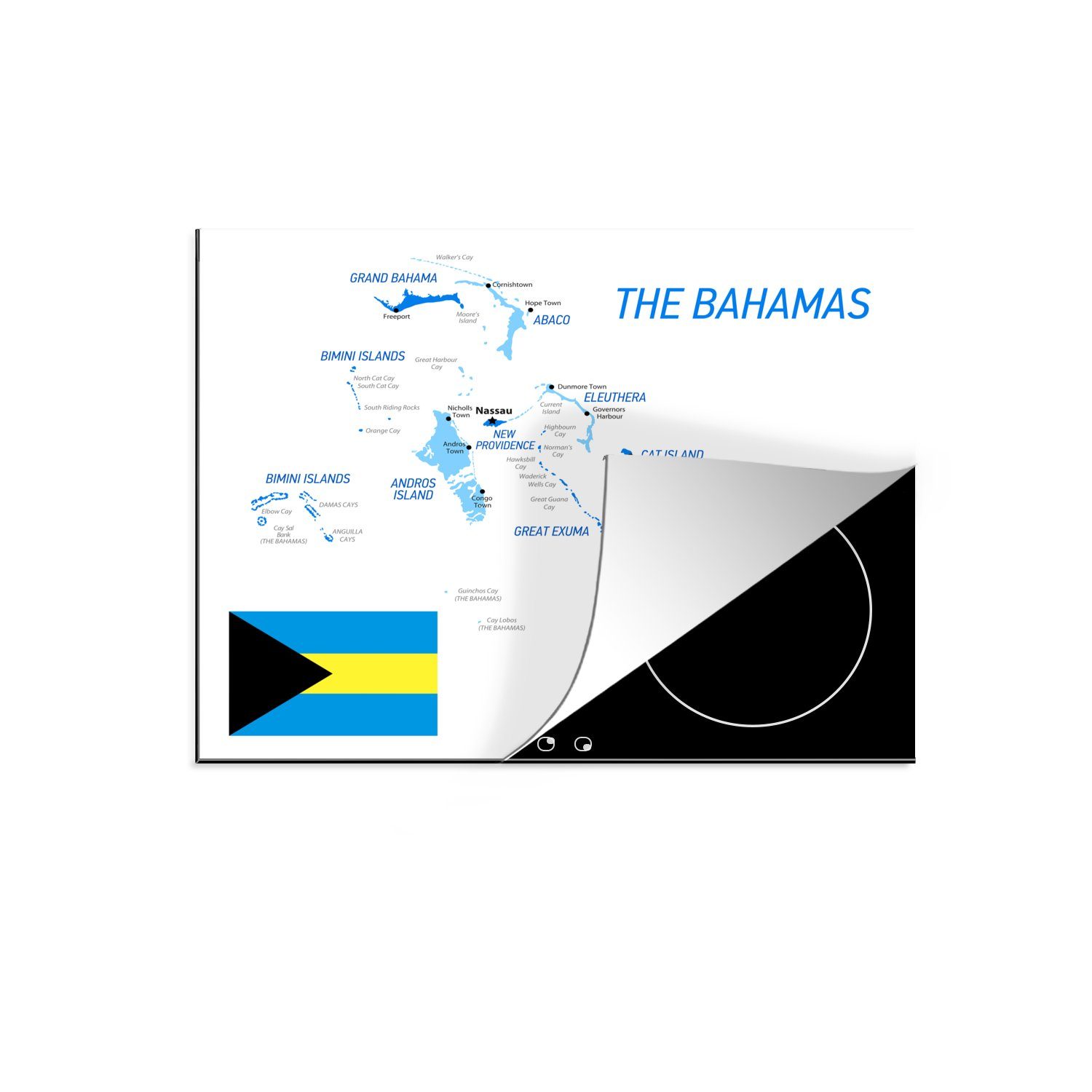 MuchoWow Herdblende-/Abdeckplatte Eine Illustration der Bahamas in Blau mit der Flagge, Vinyl, (1 tlg), 60x52 cm, Mobile Arbeitsfläche nutzbar, Ceranfeldabdeckung