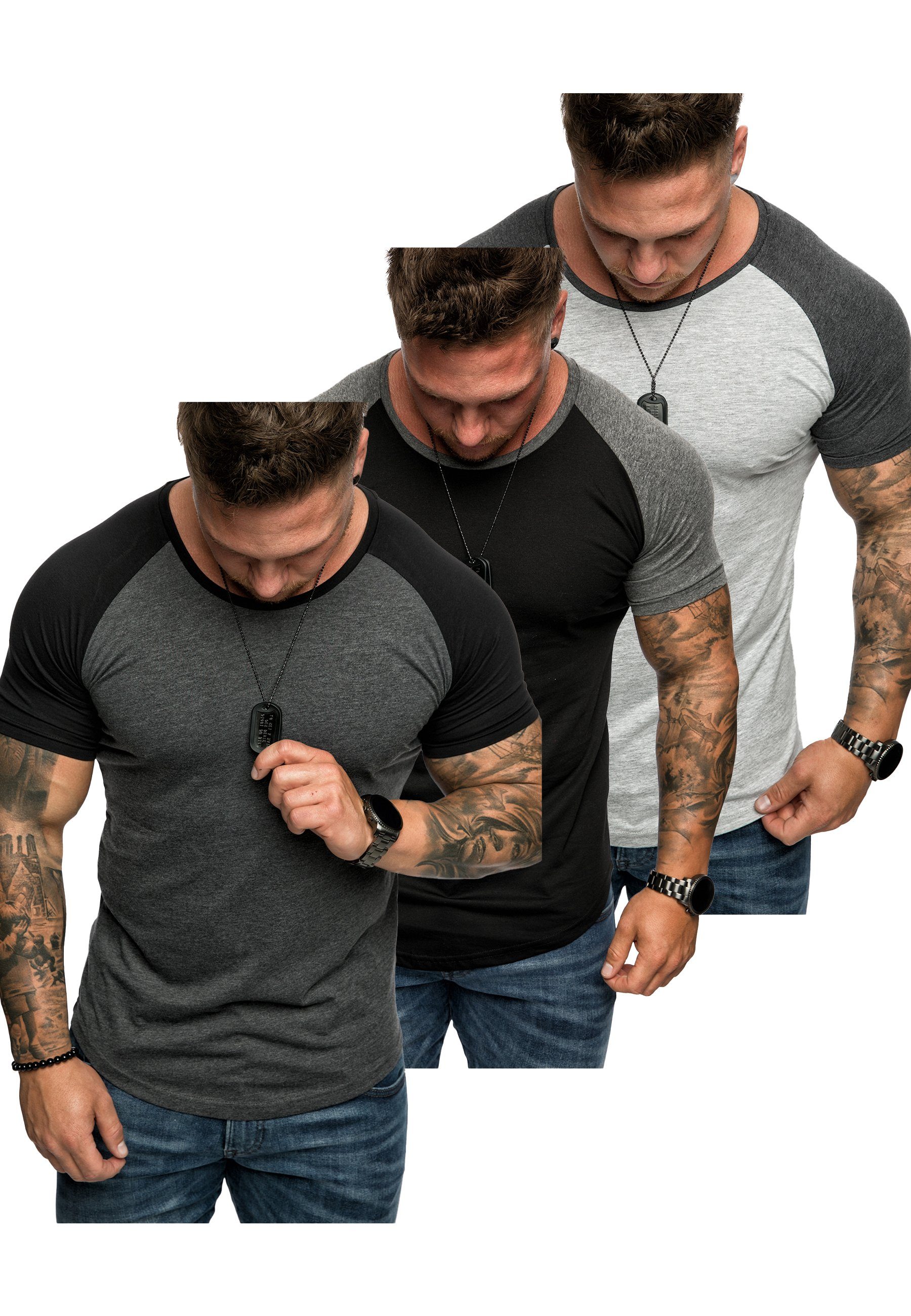 Amaci&Sons T-Shirt 3. OMAHA 3er-Pack T-Shirts (3er-Pack) Herren Basic Oversize Kontrast Raglan T-Shirt