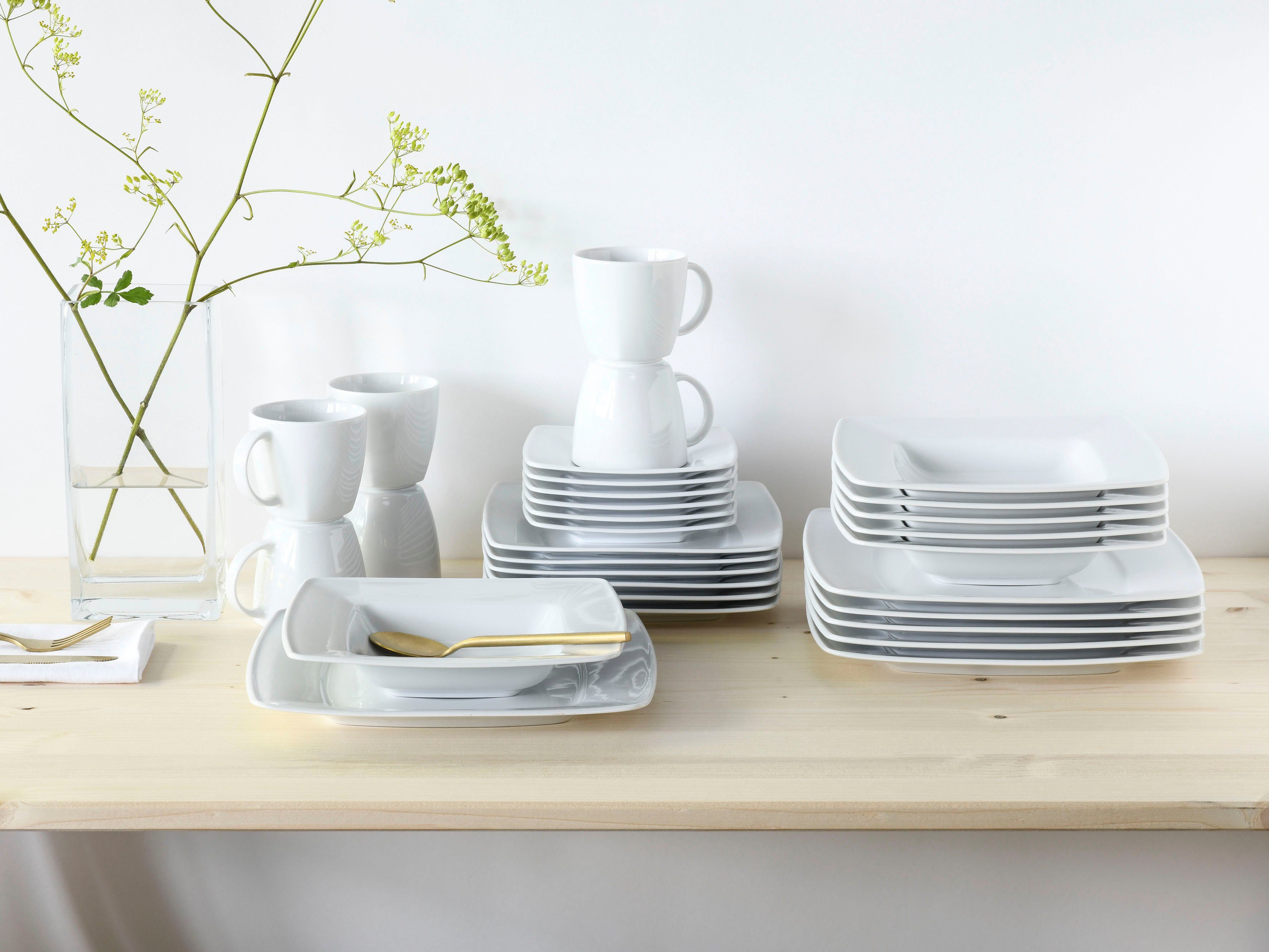 CreaTable Kombiservice Victoria Weiss (30-tlg), 6 Personen, Porzellan, klassisch weiß für den täglichen Gebrauch