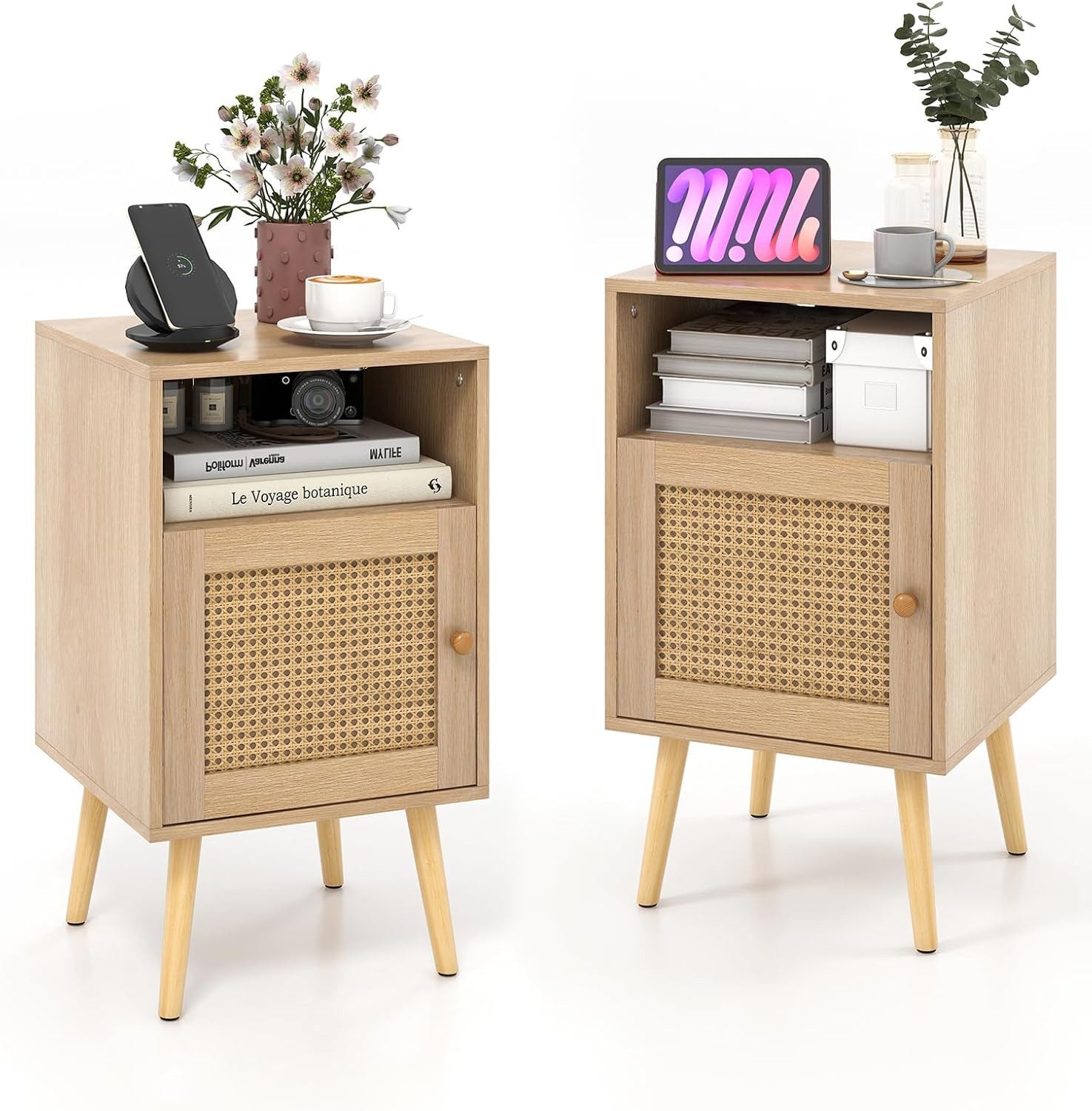 KOMFOTTEU Nachttisch (2-St), mit Türschrank & Offenem Regal günstig online kaufen