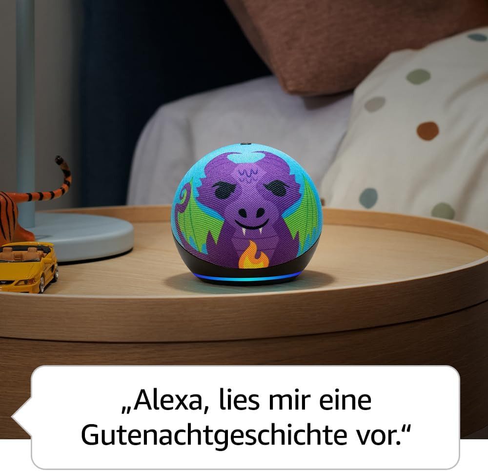 Amazon Echo Dot Kids (Neueste Generation), WLAN Bluetooth-Lautsprecher Lautsprecher (1 Jahr Amazon Kids+ Inhalte inklusive, Drachen-Design)
