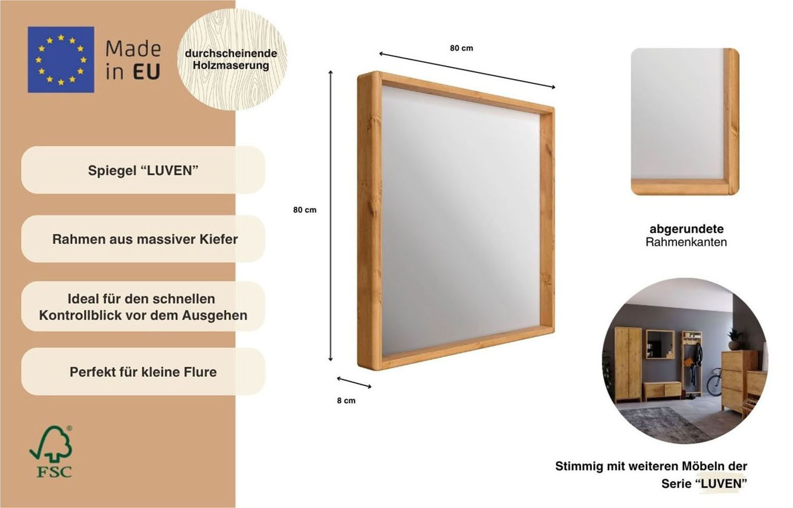 OTTO home Spiegel Livana, FSC® zertifiziertes Massivholz