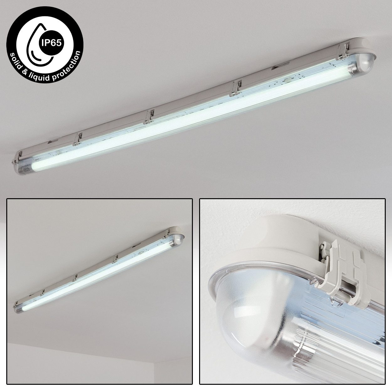 hofstein Deckenleuchte Deckenlampe aus Metall/Kunststoff, Grau/Weiß/Klar, Badezimmer geeignet, moderne Deckenleuchte, 19,5 Watt, 1800 Lumen, 6500 Kelvin, IP65