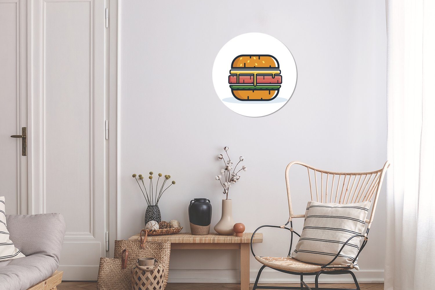 Ein Piktogramm, das Tapetenaufkleber, (1 St), Wandsticker Tapetenkreis MuchoWow Wohnzimmer einen Kinderzimmer, für darstellt Hamburger Rund,