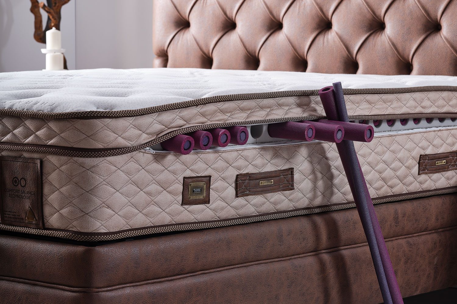 BAMBI YATAK Boxspringbett Set, Bambi Comfizone, Schlafzimmerbett, Matratze, H2/H5 Verstellbarem (1 x Matratze, 2 x Bettkasten, 1 x Bettkopfteil), Matratze mit verstellbarem Härtegrad (H2/H5), Matratzenhöhe: 33 cm