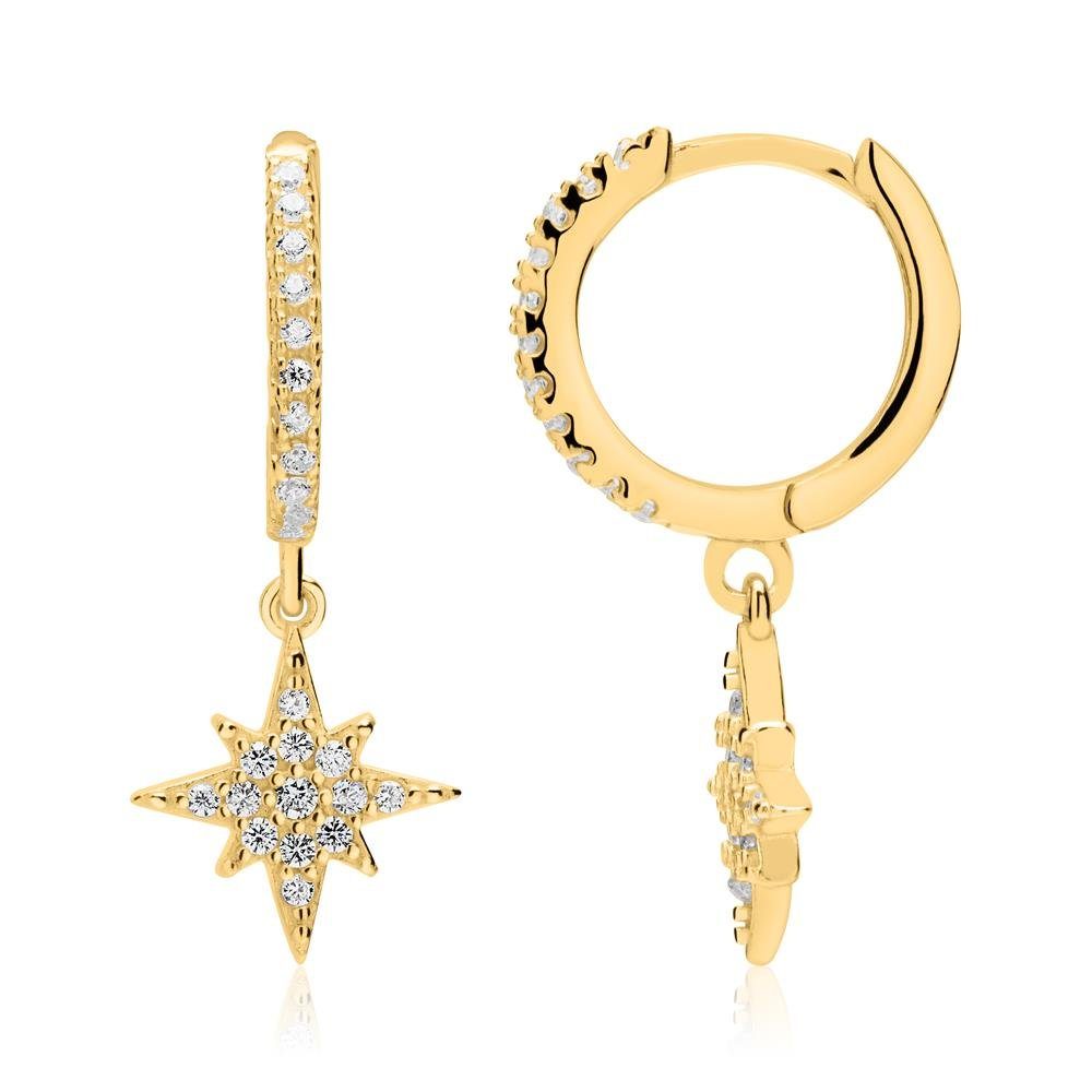 JEWLIX Paar Creolen Aus Vergoldetem 925er Silber mit Zirkonia und Stern Anh günstig online kaufen
