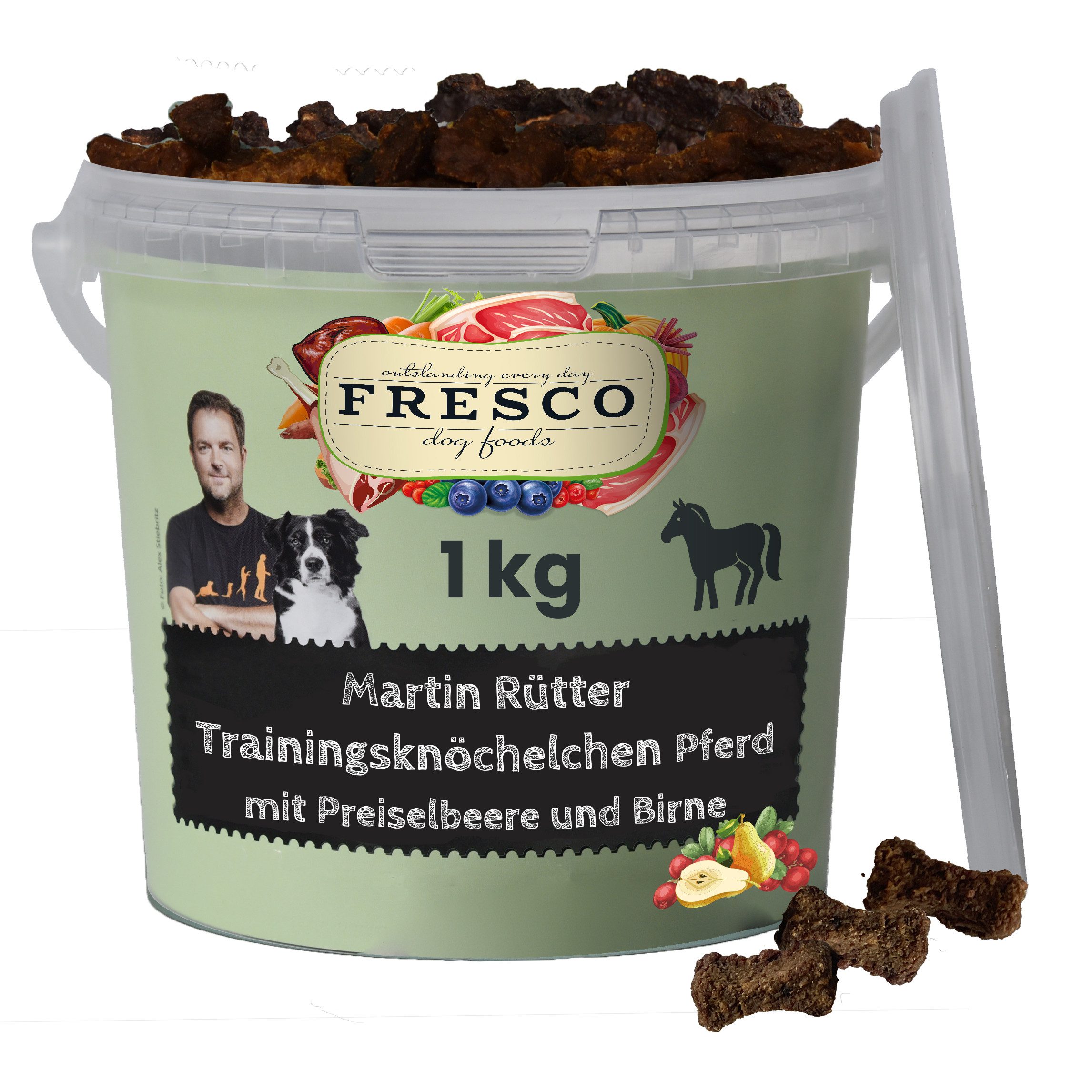 Fresco Dog Martin Rütter Trainingsknöchelchen 1kg, Hunde Leckerli Pferd mit Preiselbeeren & Birne, Snack für: Hunde, Hypoallergen, getreidefrei, hoher Fleischanteil
